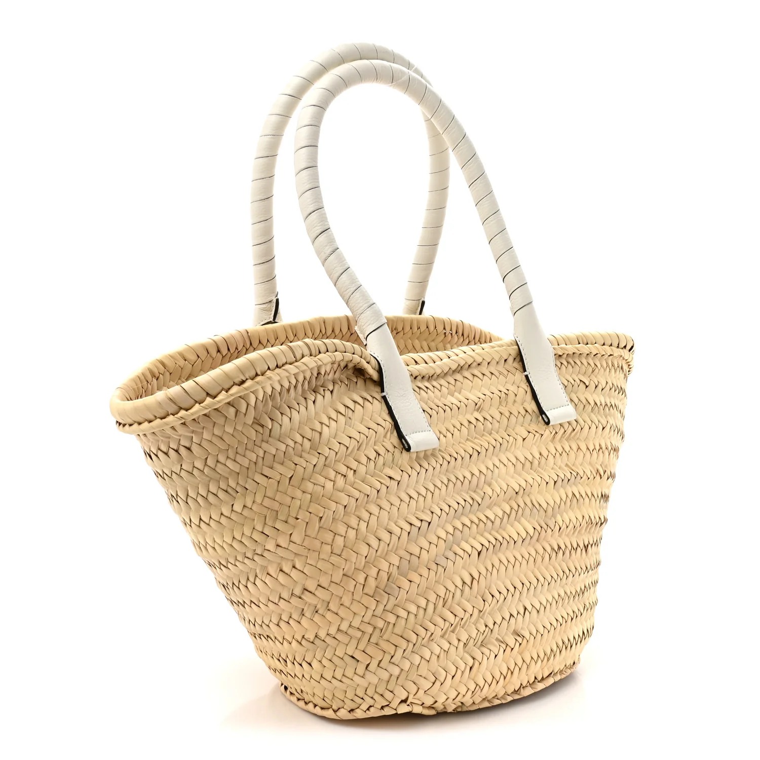 Raffia Grain Calfskin Medium Marcie Basket White - Image 3