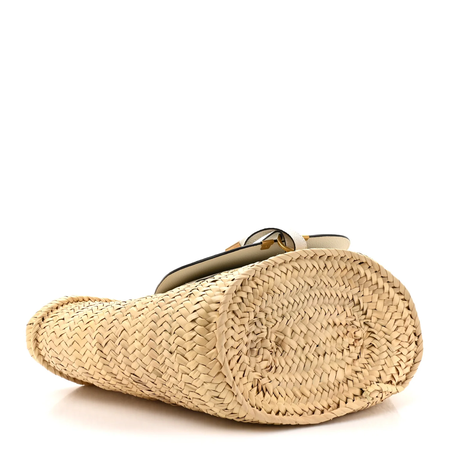Raffia Grain Calfskin Medium Marcie Basket White - Image 4