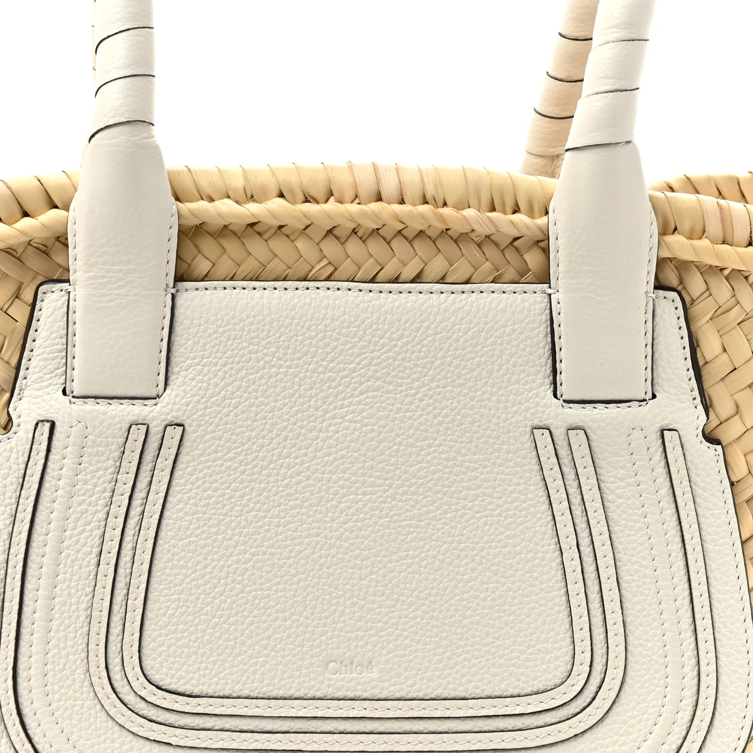 Raffia Grain Calfskin Medium Marcie Basket White - Image 7