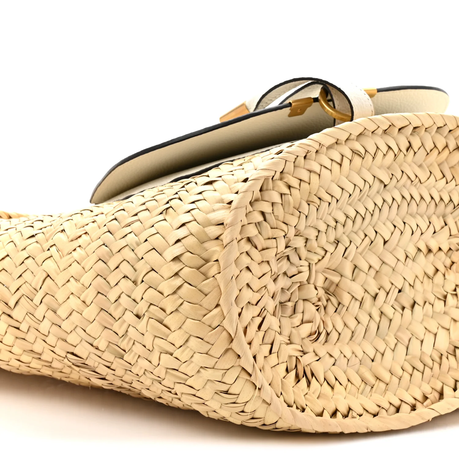 Raffia Grain Calfskin Medium Marcie Basket White - Image 9