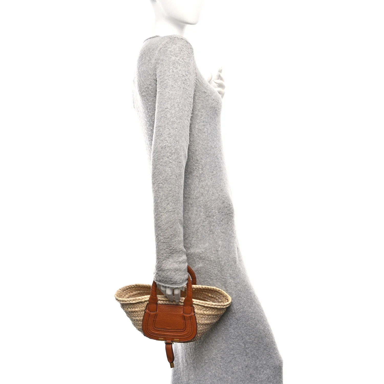 Raffia Small Grain Calfskin Mini Marcie Basket Tan - Image 2