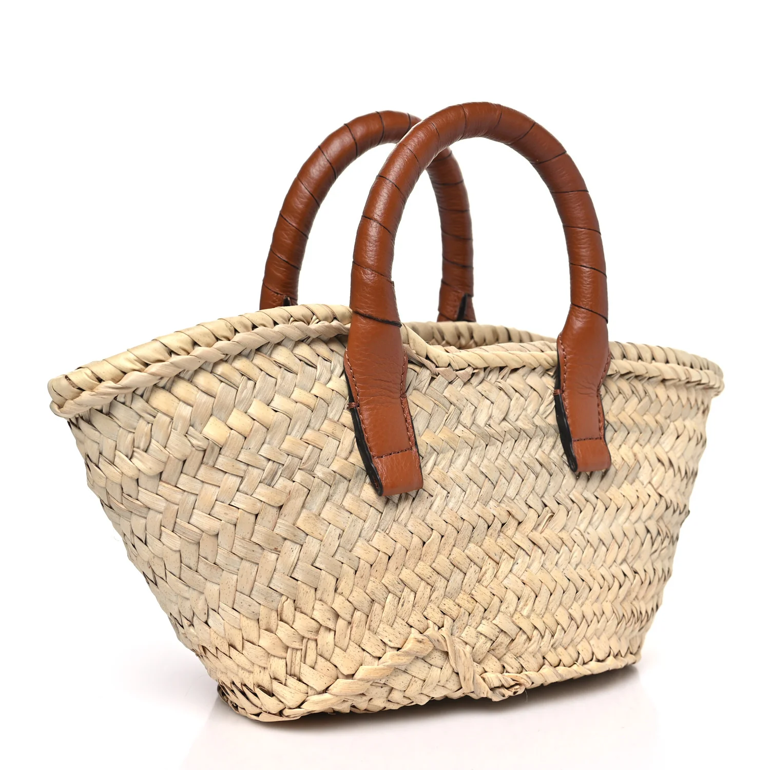 Raffia Small Grain Calfskin Mini Marcie Basket Tan - Image 3
