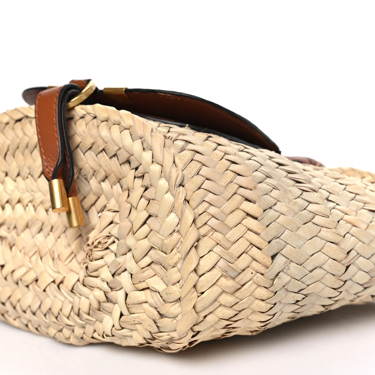 Raffia Small Grain Calfskin Mini Marcie Basket Tan - Image 9