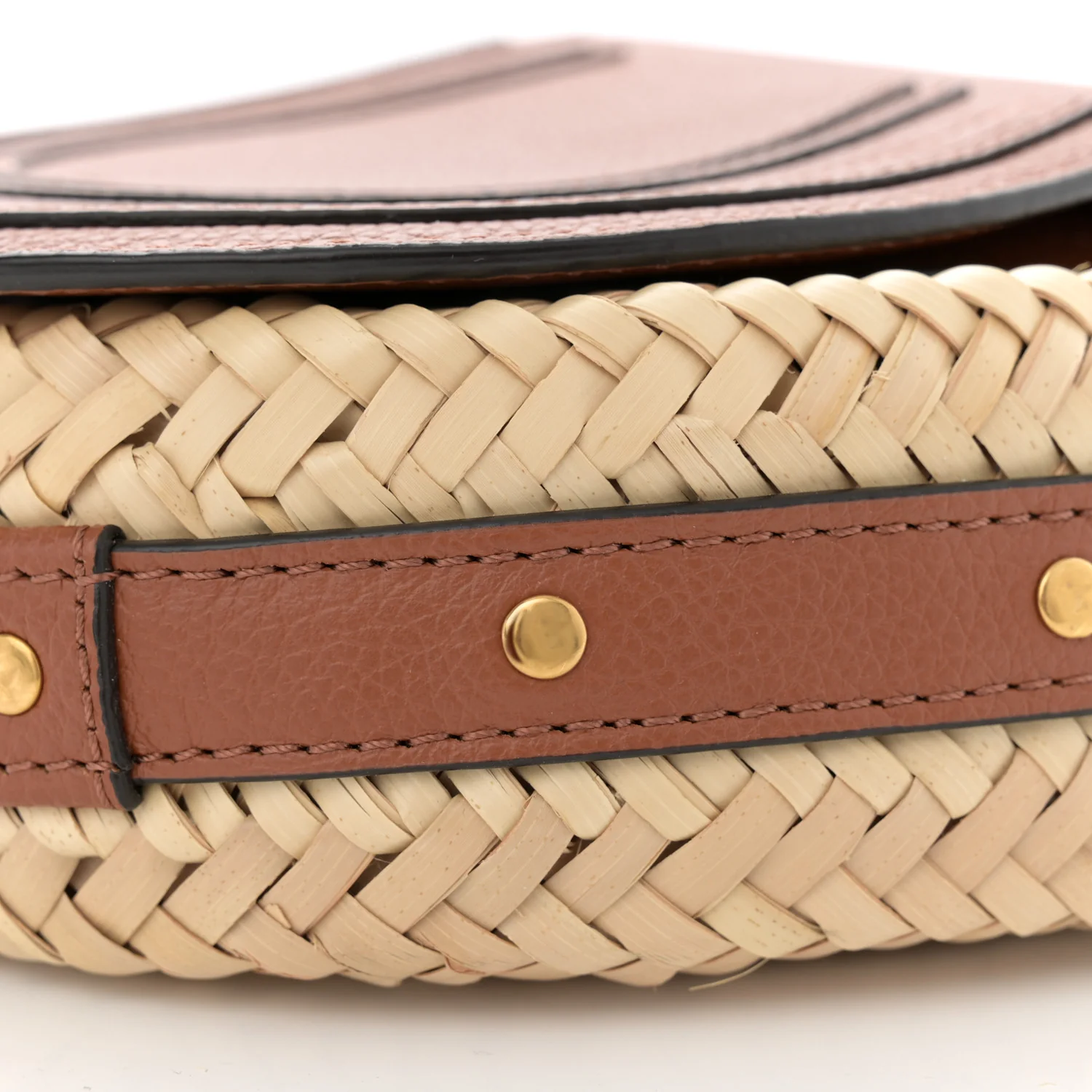 Raffia Small Grain Calfskin Small Marcie Basket Crossbody Tan - Image 11