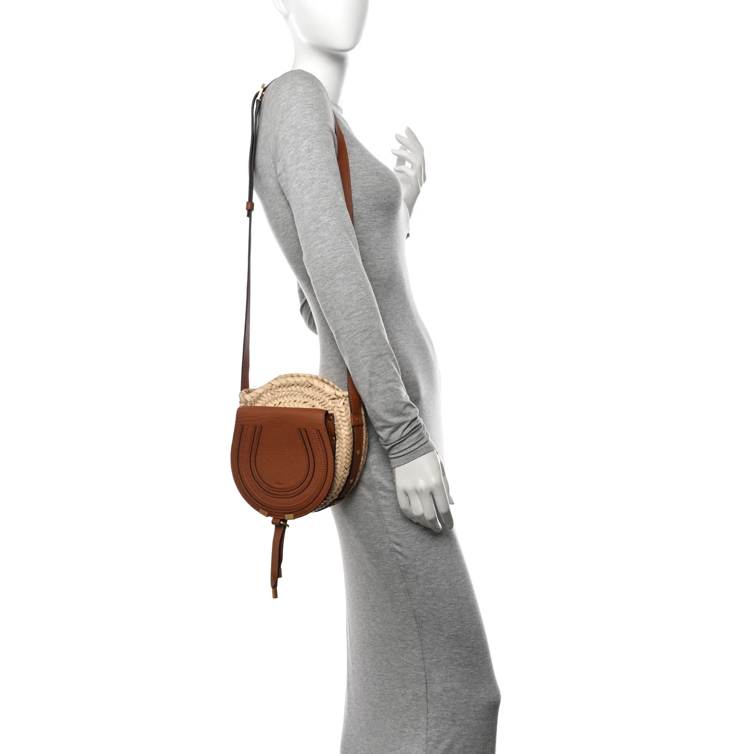 Raffia Small Grain Calfskin Small Marcie Basket Crossbody Tan - Image 2