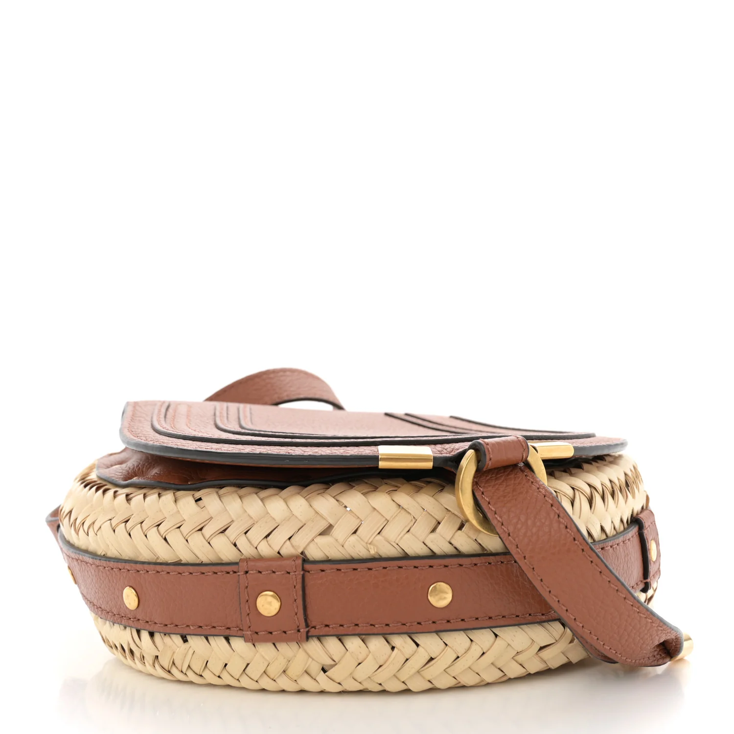 Raffia Small Grain Calfskin Small Marcie Basket Crossbody Tan - Image 4