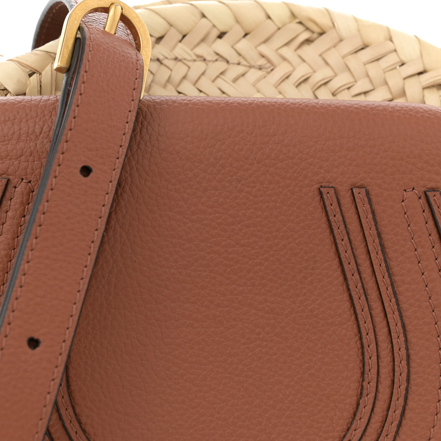 Raffia Small Grain Calfskin Small Marcie Basket Crossbody Tan - Image 9