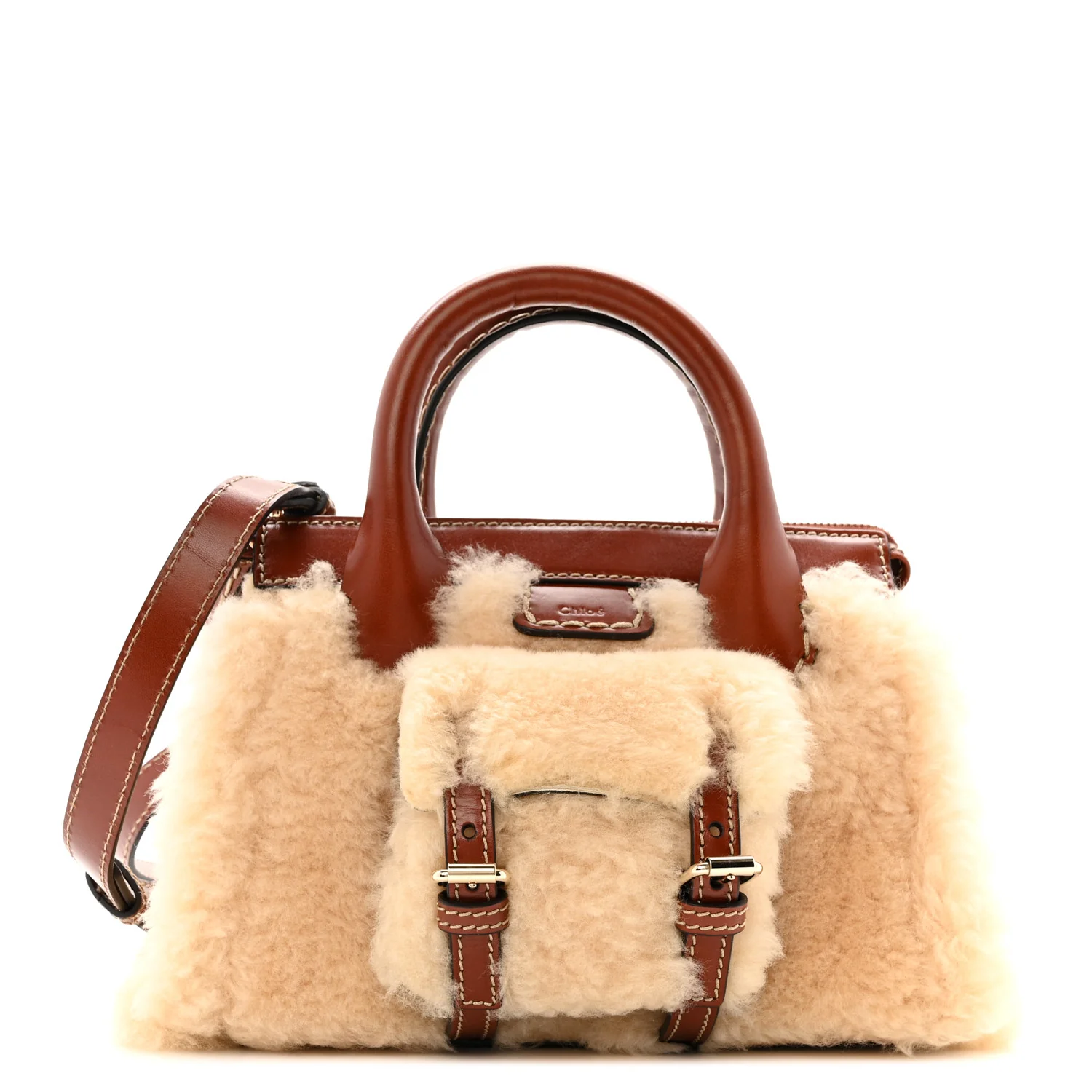 Shearling Vegetable Tanned Calfskin Mini Edith Sepia Brown
