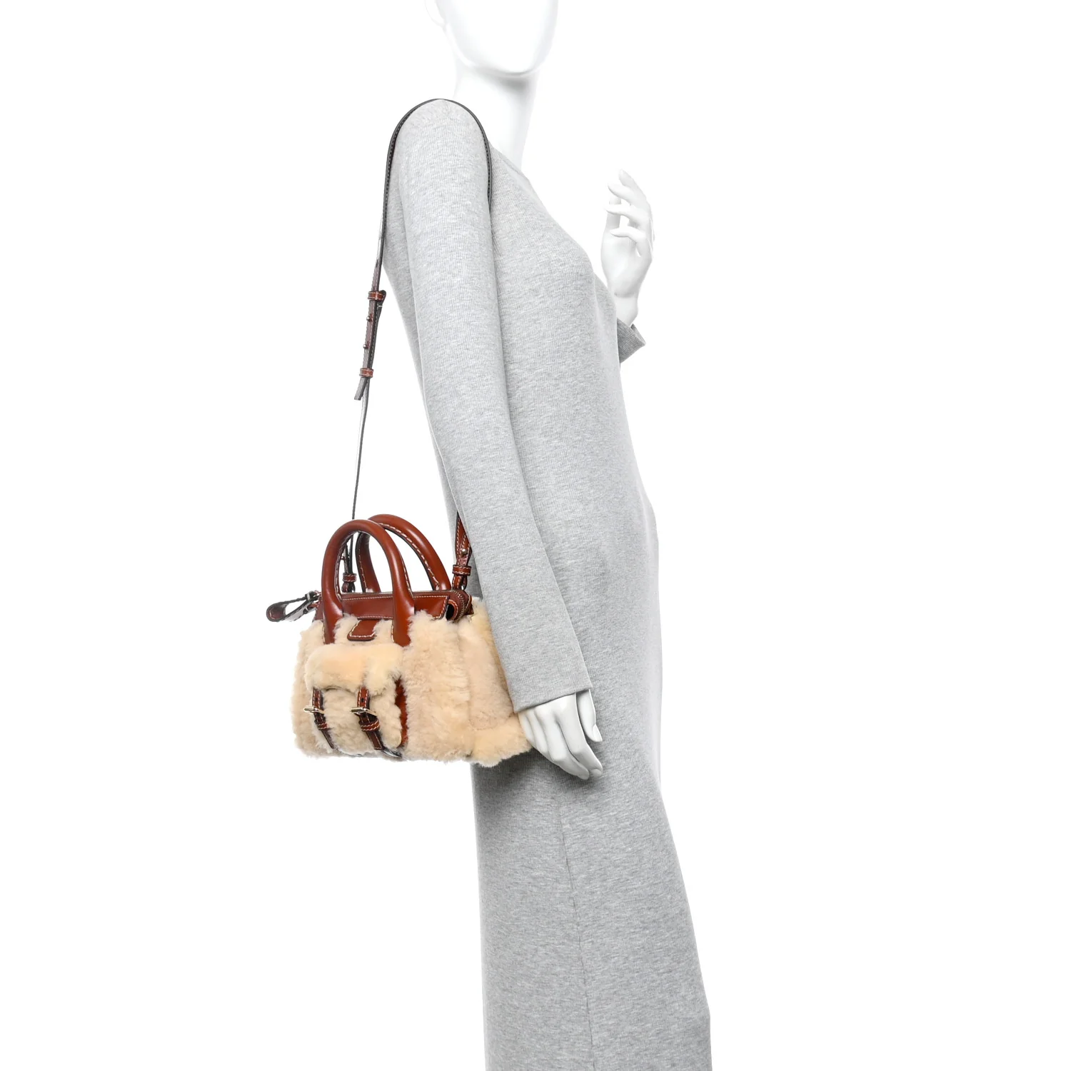 Shearling Vegetable Tanned Calfskin Mini Edith Sepia Brown - Image 2