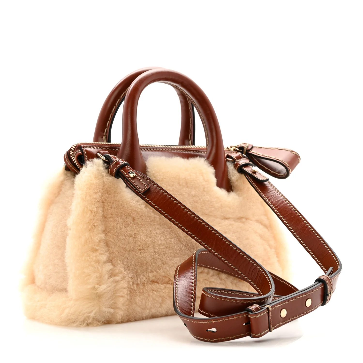 Shearling Vegetable Tanned Calfskin Mini Edith Sepia Brown - Image 3