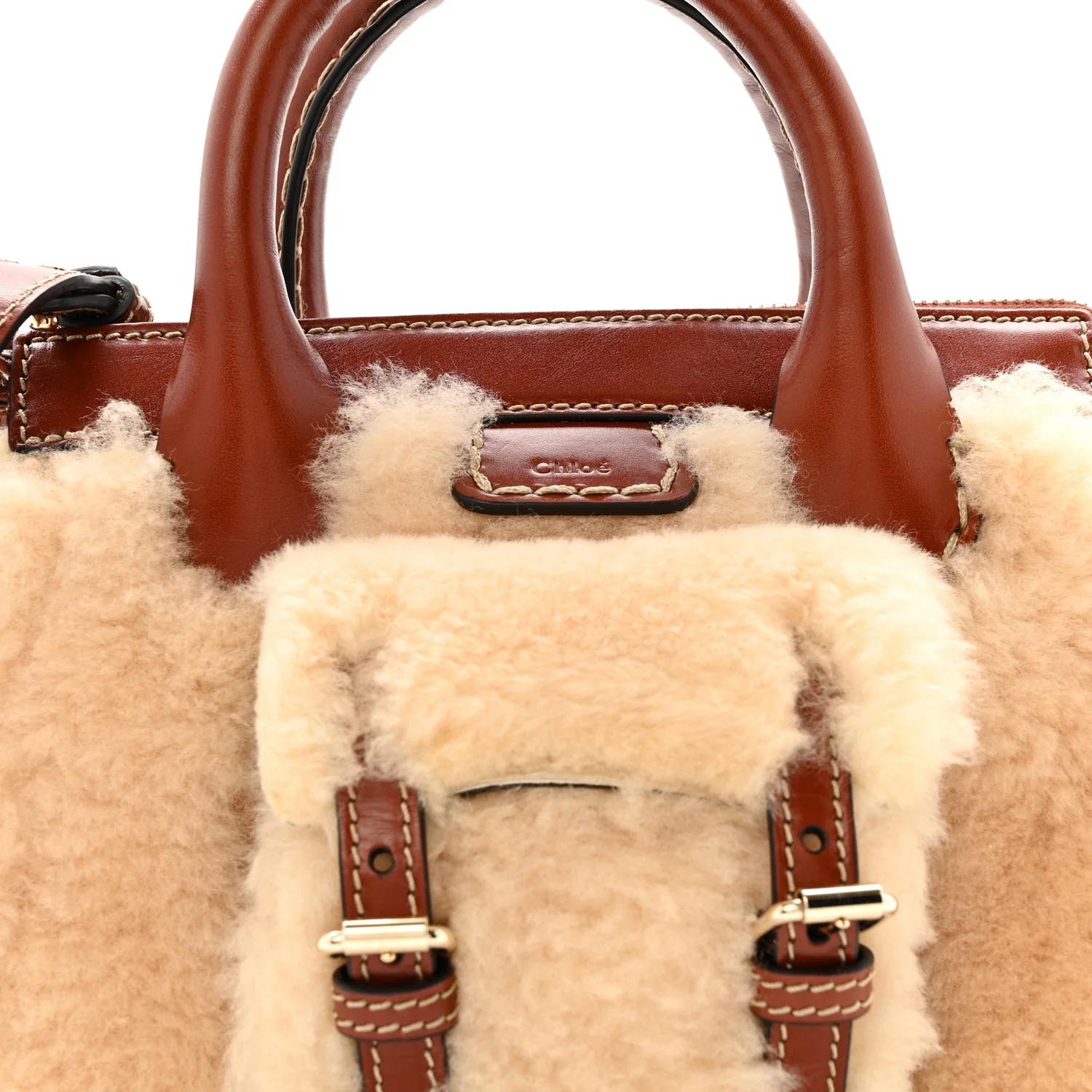 Shearling Vegetable Tanned Calfskin Mini Edith Sepia Brown - Image 7