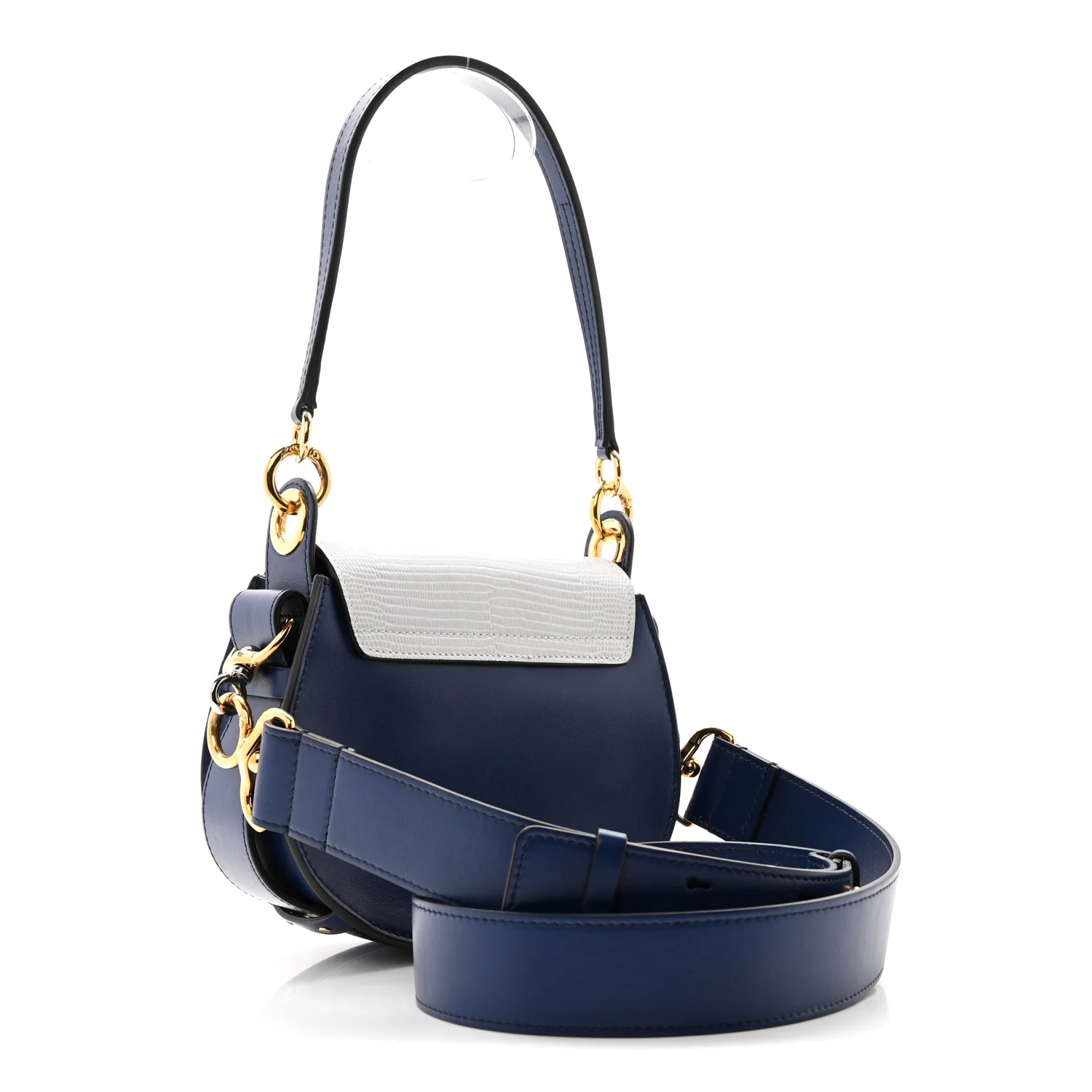 Shiny Calfskin Crocodile Embossed Small Tess Bag Blue Brown - Image 3