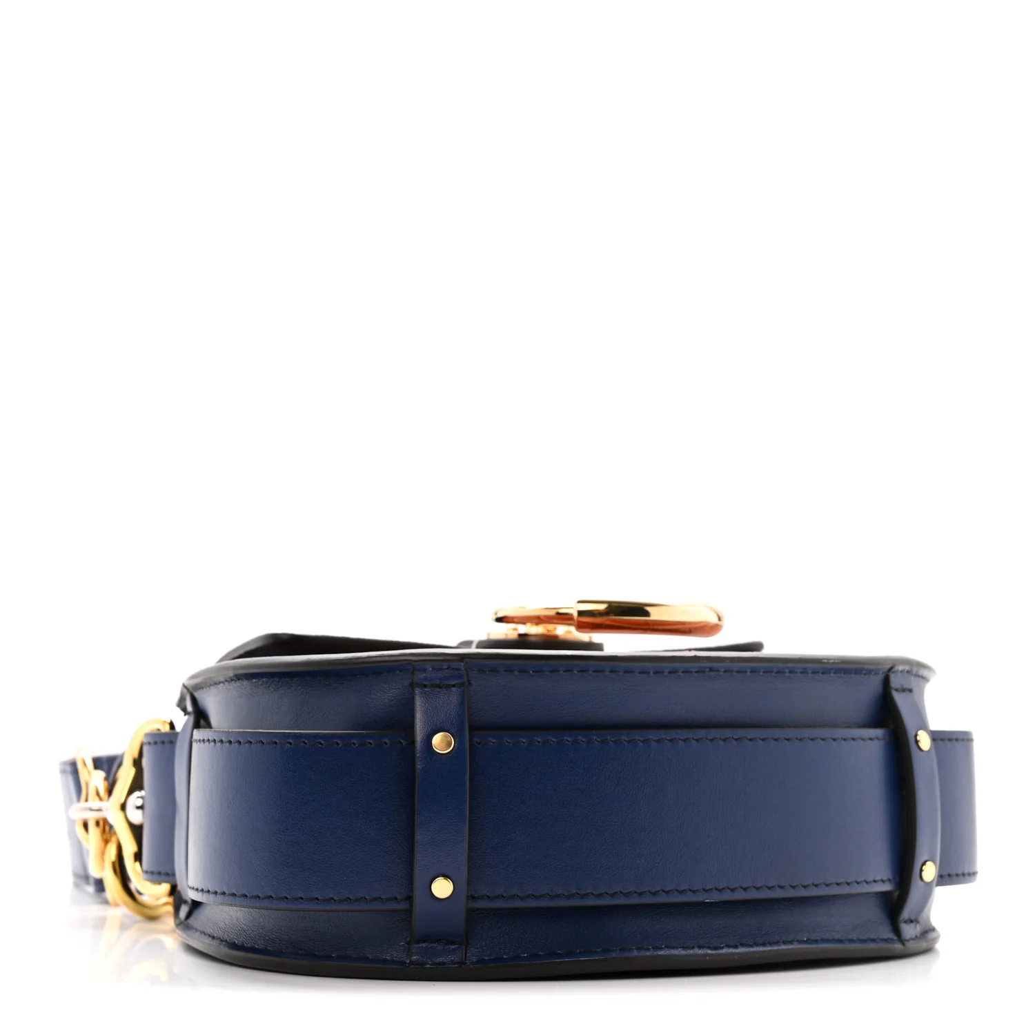Shiny Calfskin Crocodile Embossed Small Tess Bag Blue Brown - Image 4