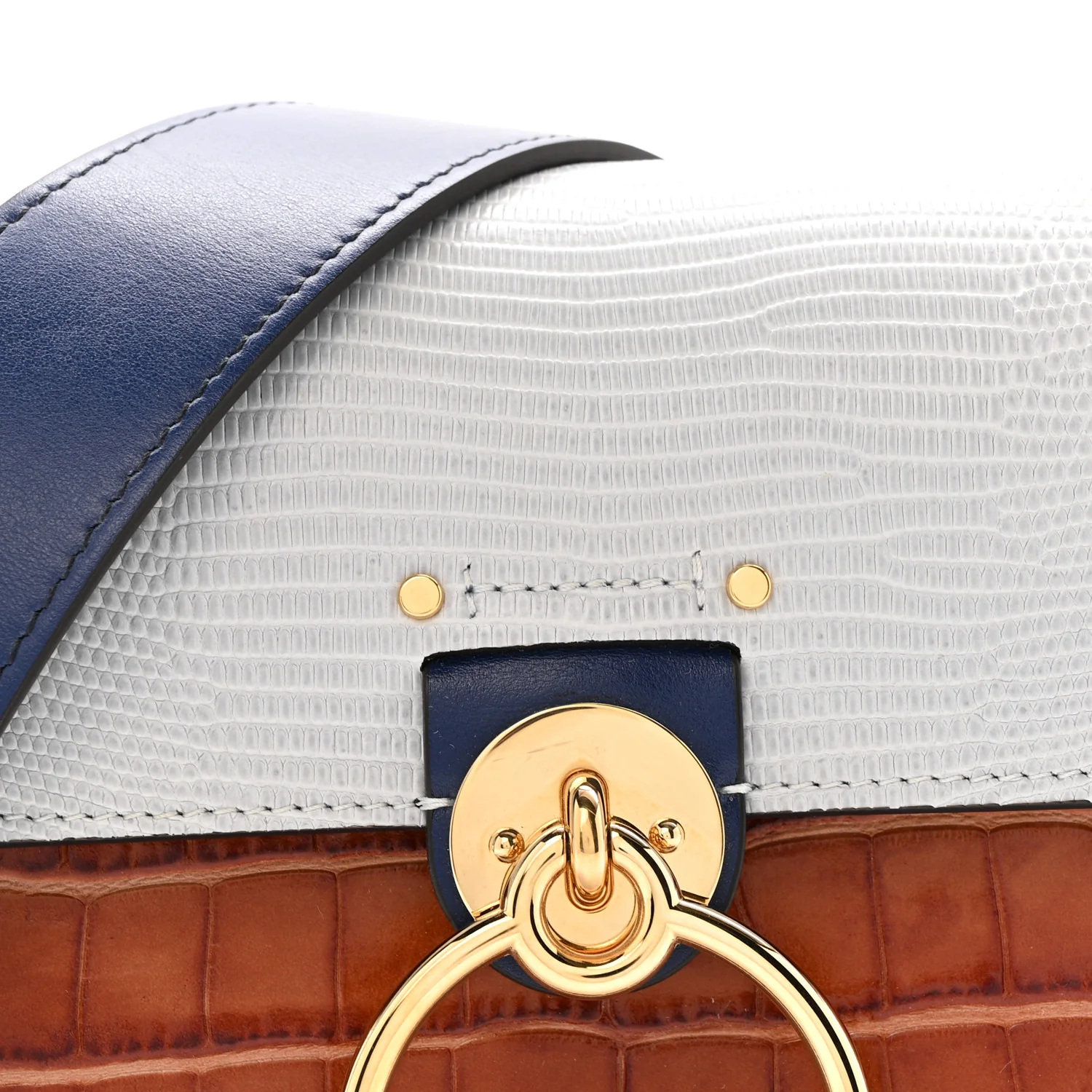 Shiny Calfskin Crocodile Embossed Small Tess Bag Blue Brown - Image 8