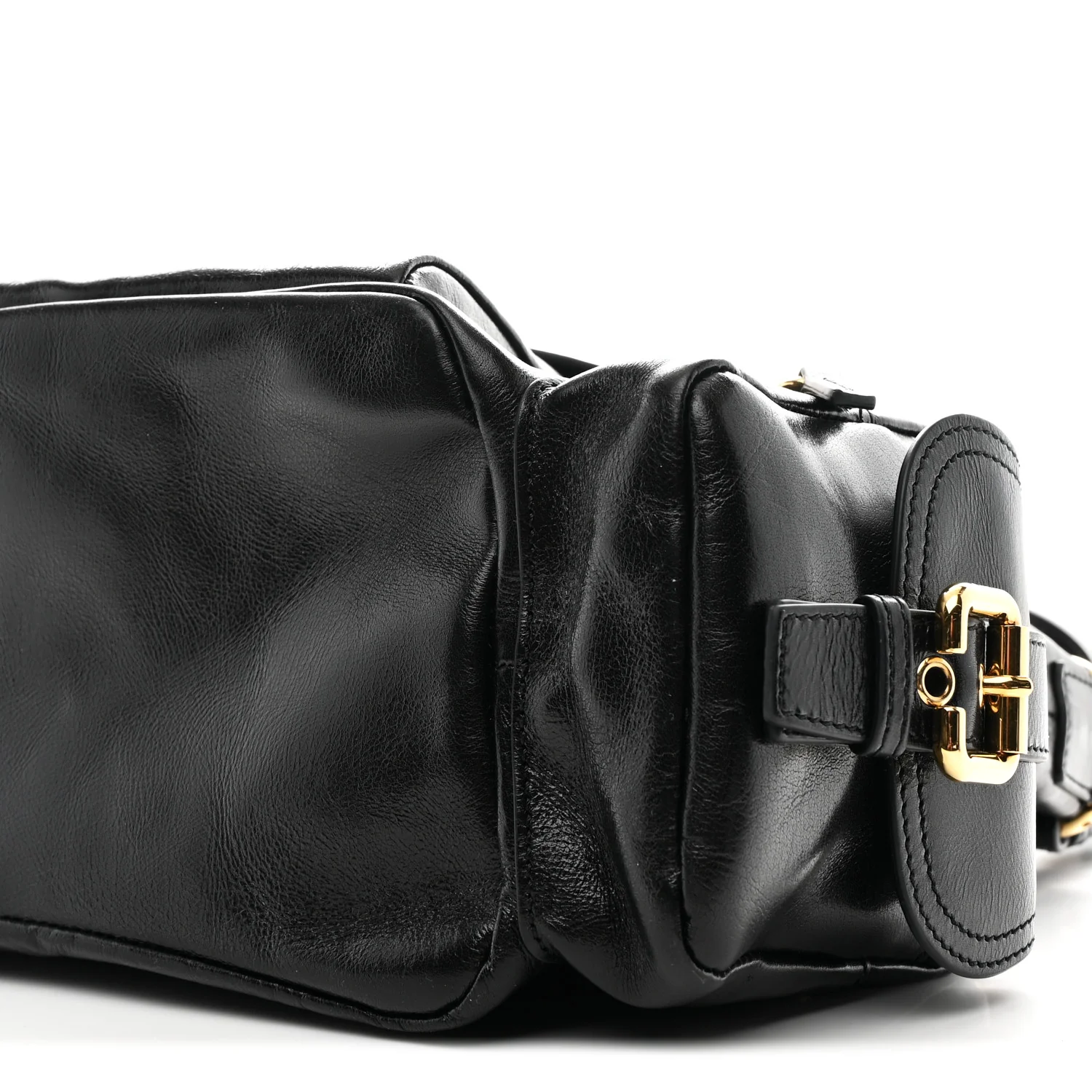 Shiny Calfskin Medium Double Carry Camera Bag Black - Image 10