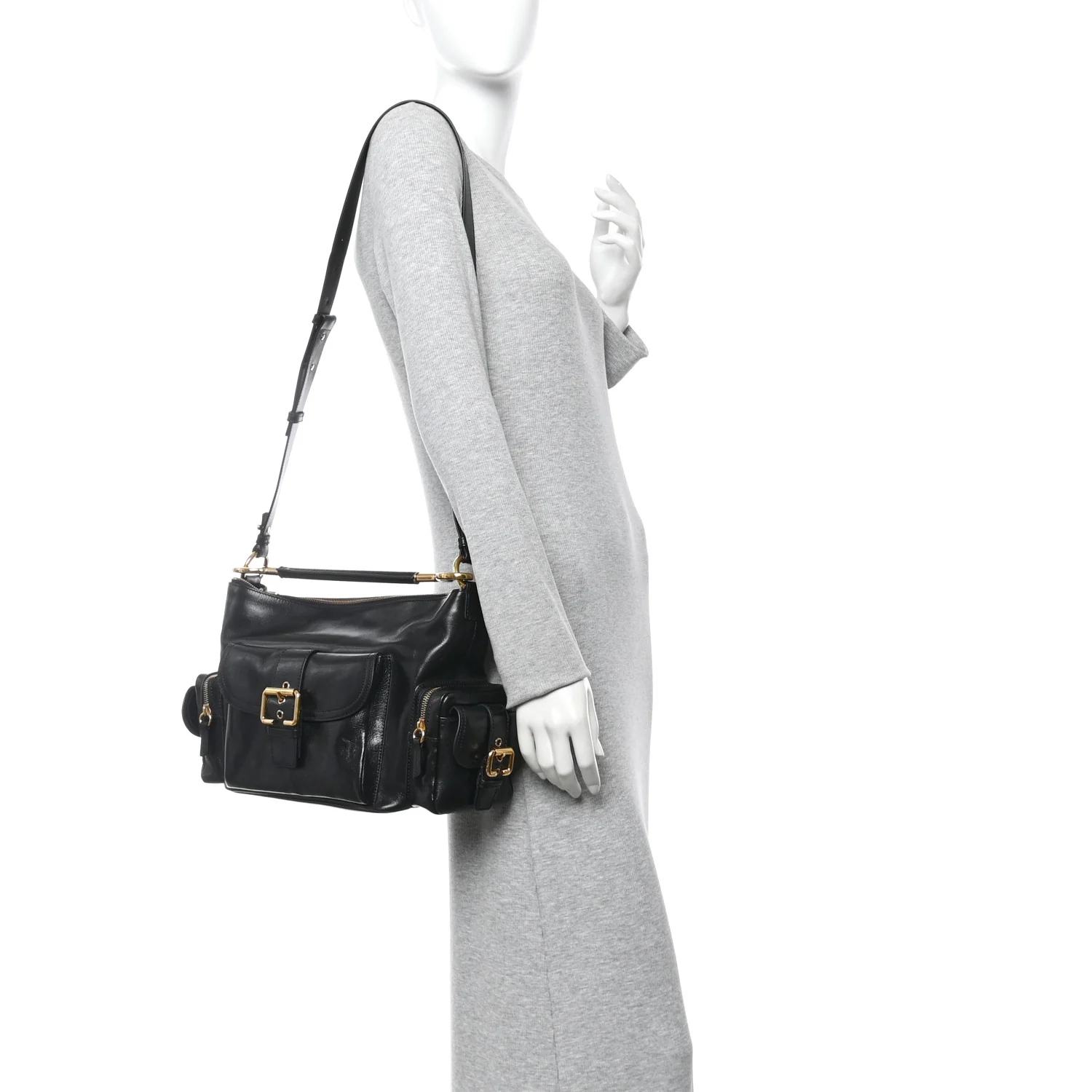 Shiny Calfskin Medium Double Carry Camera Bag Black - Image 2