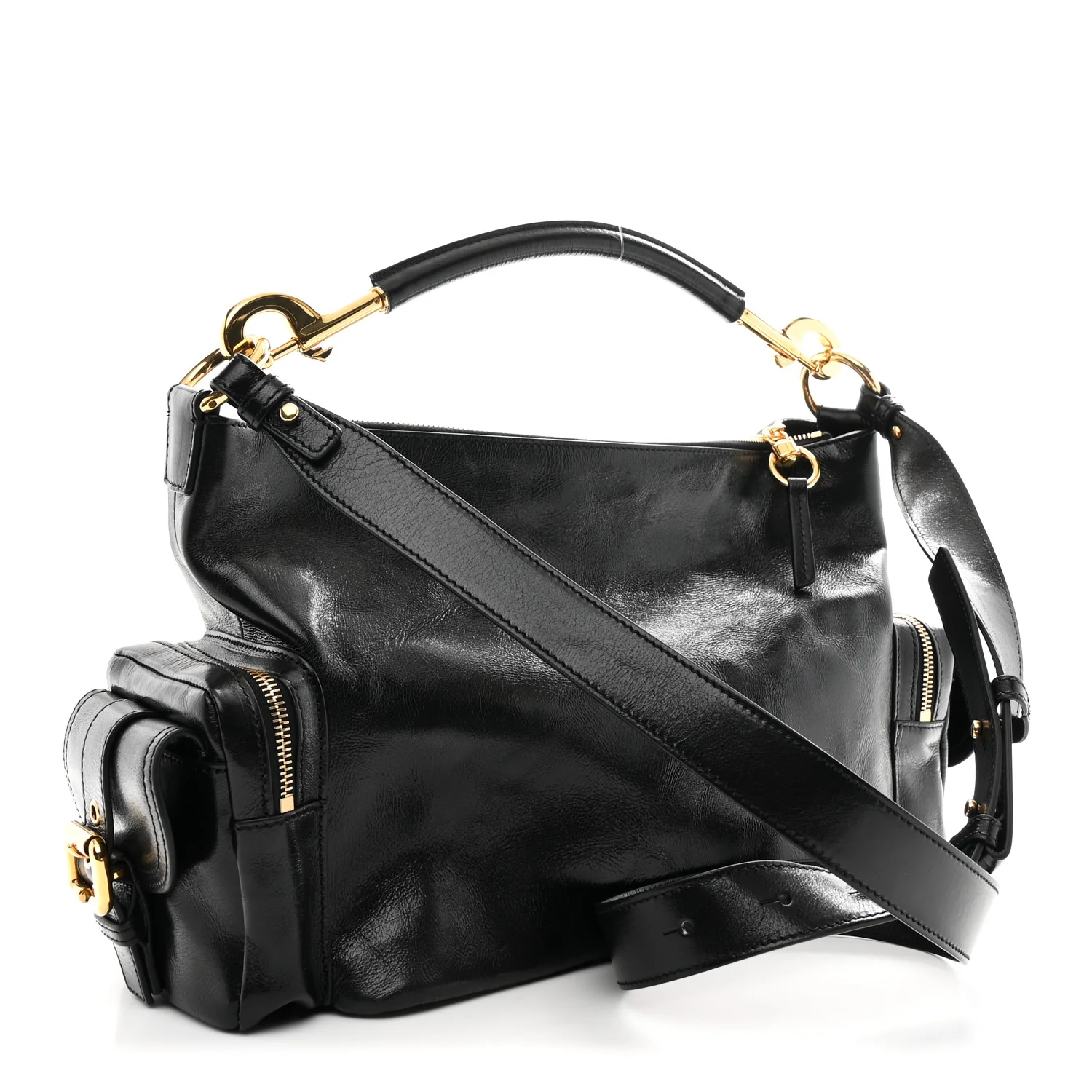 Shiny Calfskin Medium Double Carry Camera Bag Black - Image 3