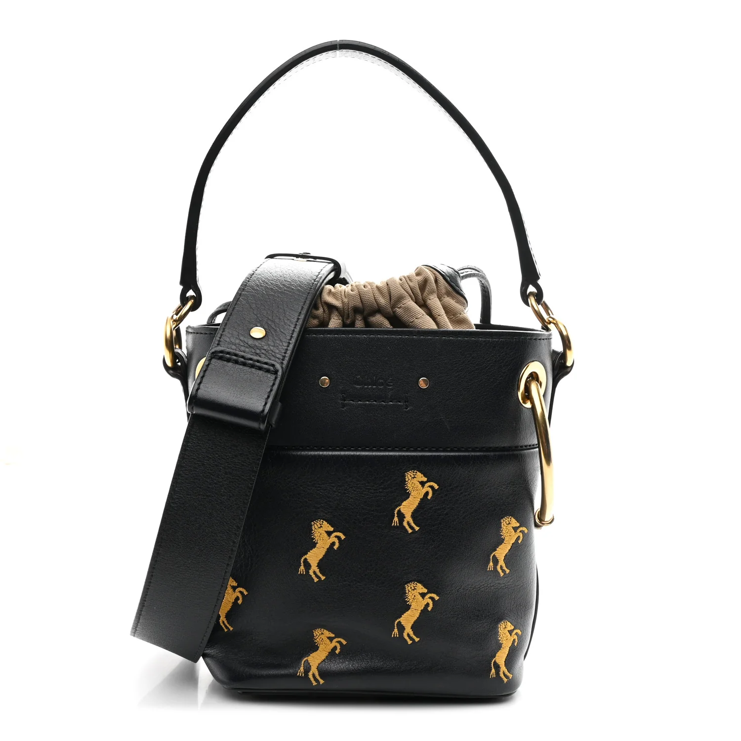 Smooth Calfskin Little Horses Embroidered Mini Roy Bucket Bag Full Blue
