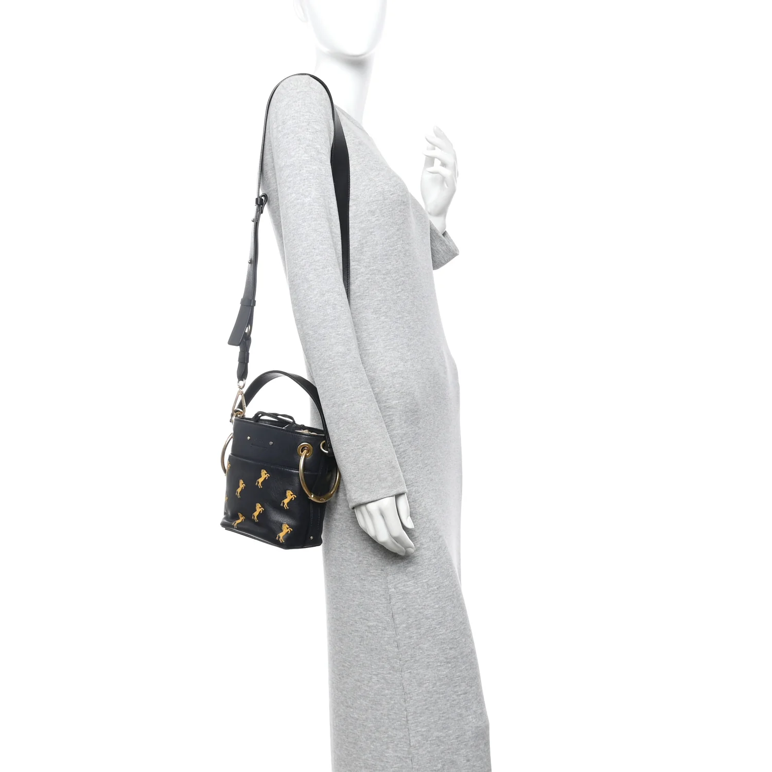 Smooth Calfskin Little Horses Embroidered Mini Roy Bucket Bag Full Blue - Image 2