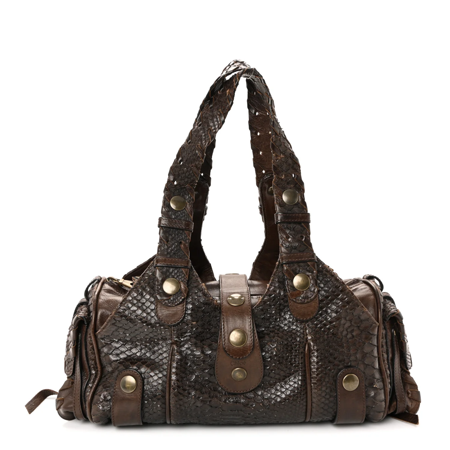 Snakeskin Silverado Shoulder Bag Dark Brown - Image 2