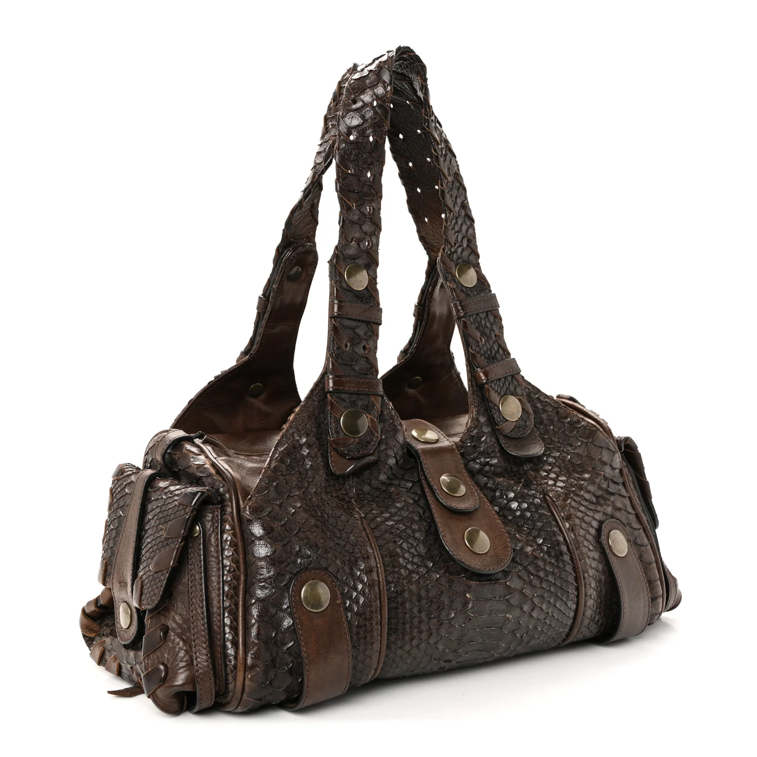 Snakeskin Silverado Shoulder Bag Dark Brown - Image 4