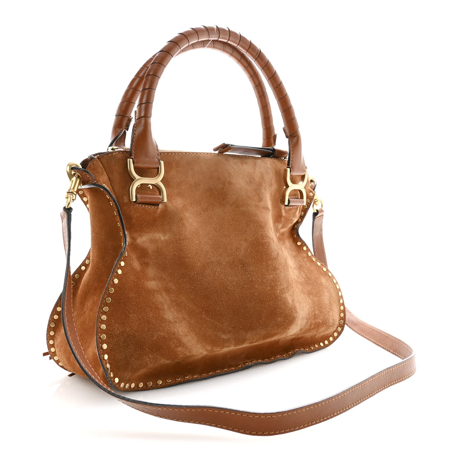 Suede Calfskin Braided Medium Marcie Satchel Caramel - Image 3