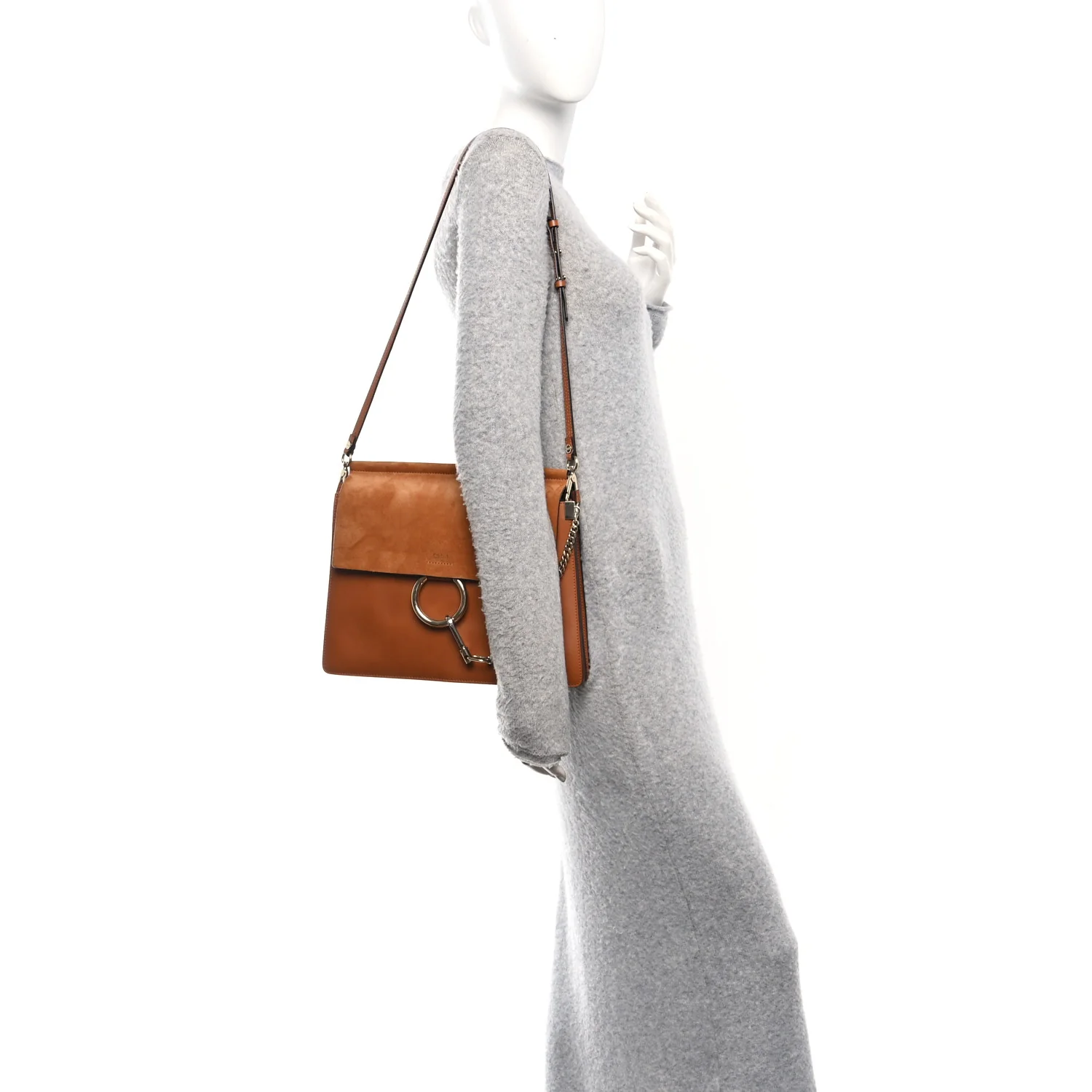 Suede Calfskin Medium Faye Shoulder Bag Caramel - Image 2