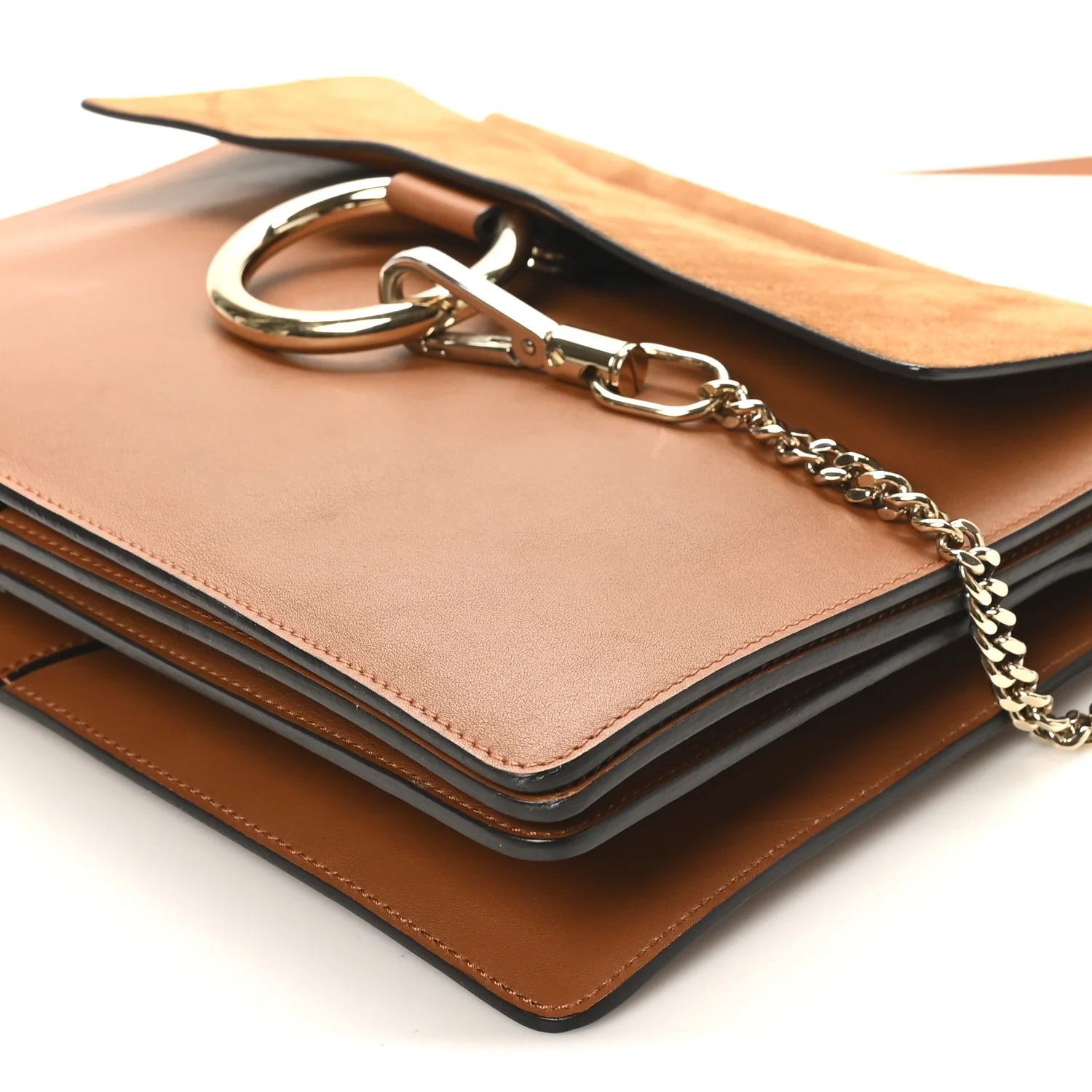 Suede Calfskin Medium Faye Shoulder Bag Caramel - Image 9