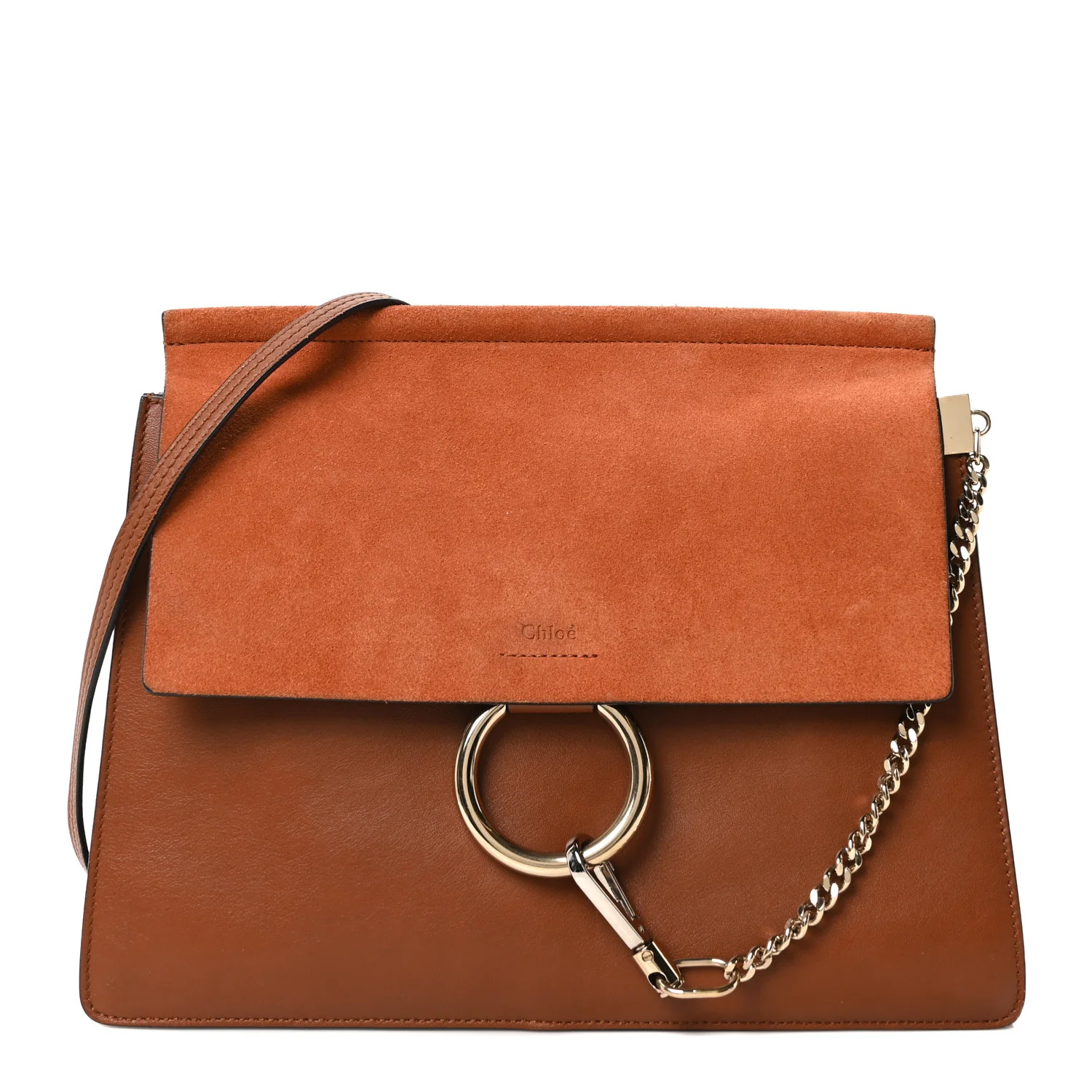 Suede Calfskin Medium Faye Shoulder Bag Tobacco