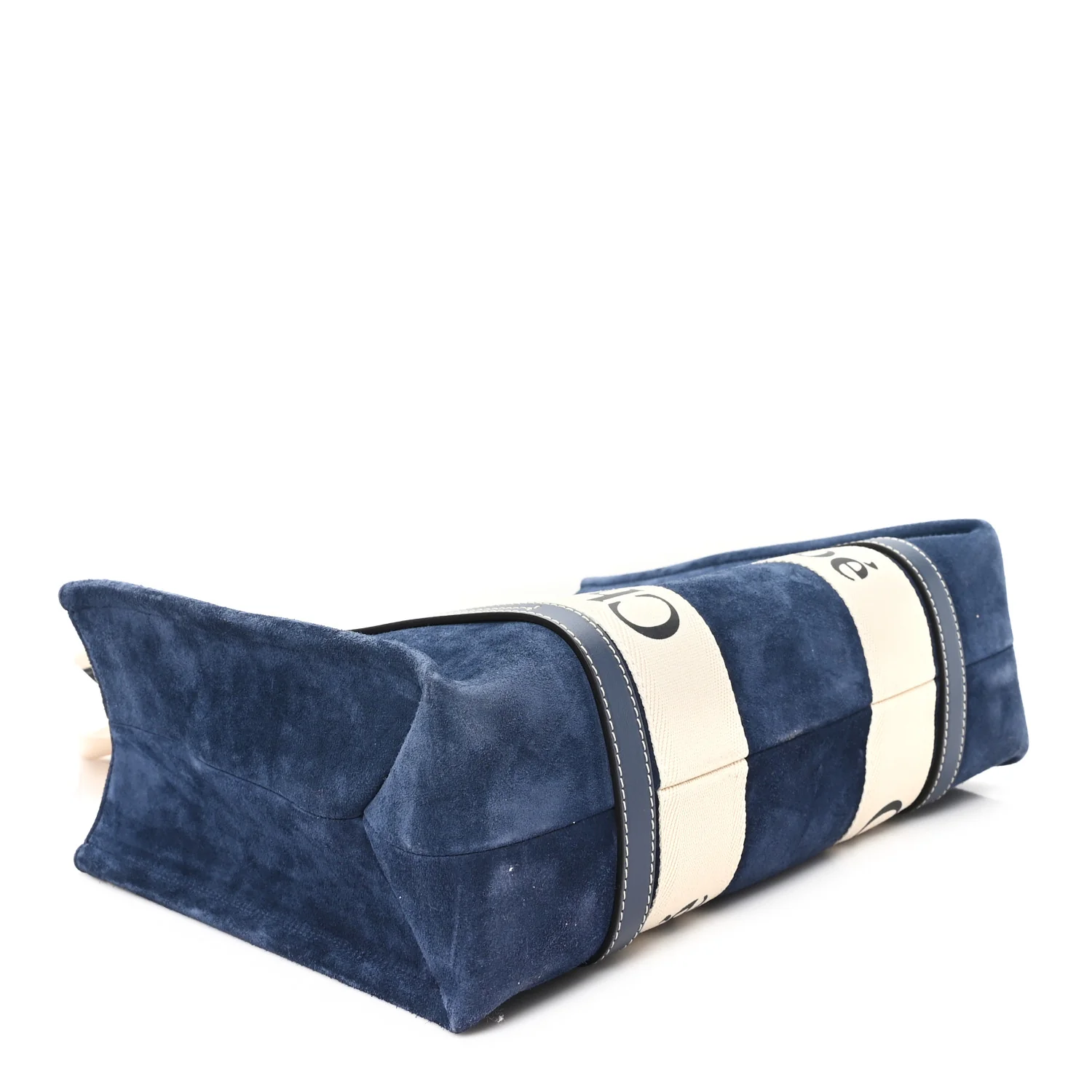 Suede Calfskin Medium Woody Ribbon Tote Navy - Image 4