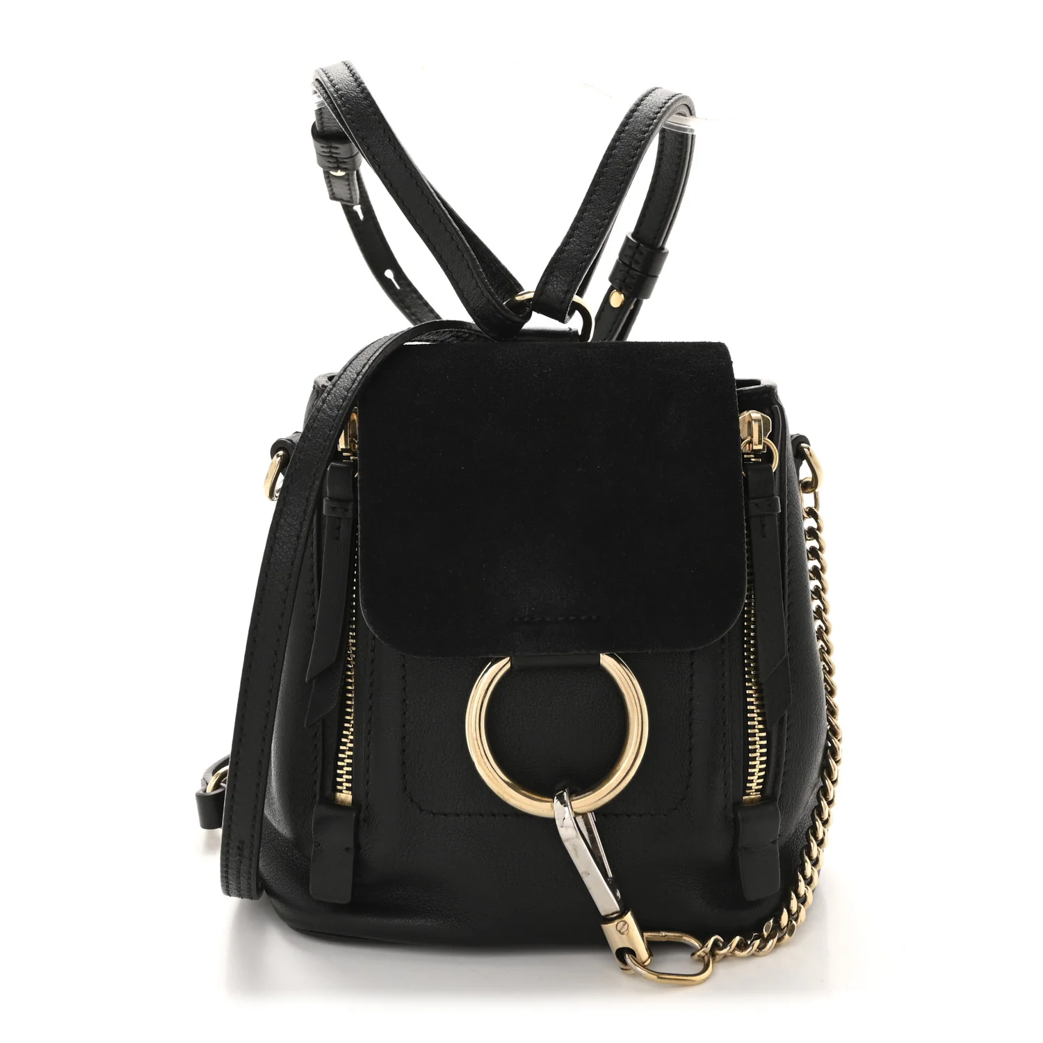Suede Calfskin Mini Faye Backpack Black