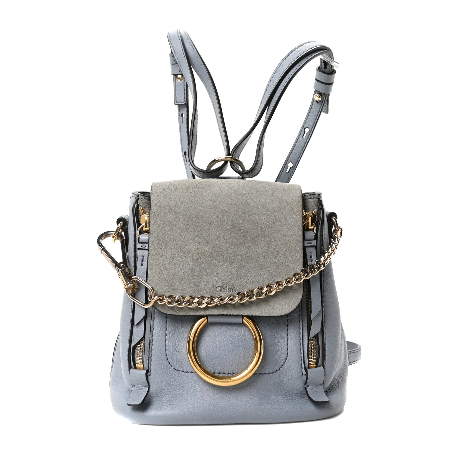 Suede Calfskin Mini Faye Backpack Cloudy Blue