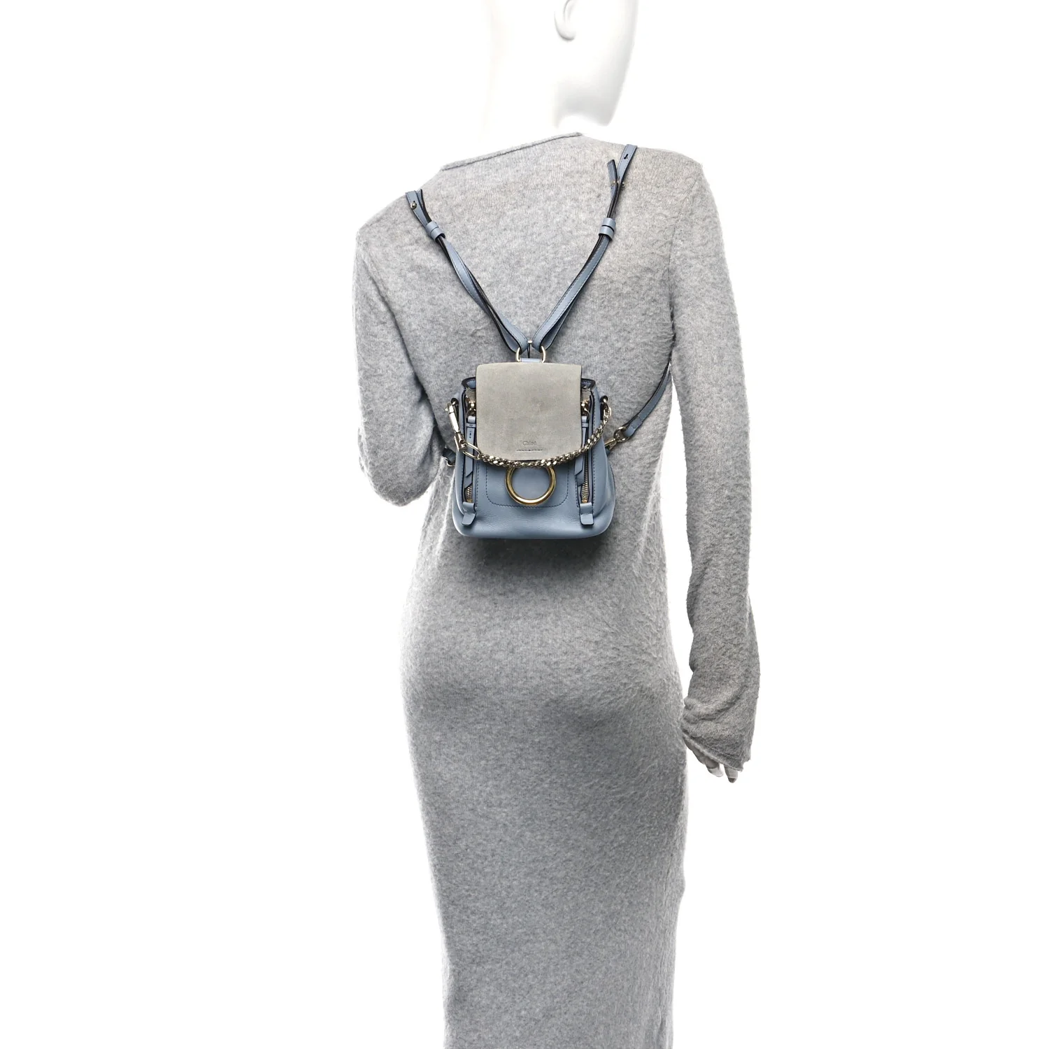 Suede Calfskin Mini Faye Backpack Cloudy Blue - Image 2