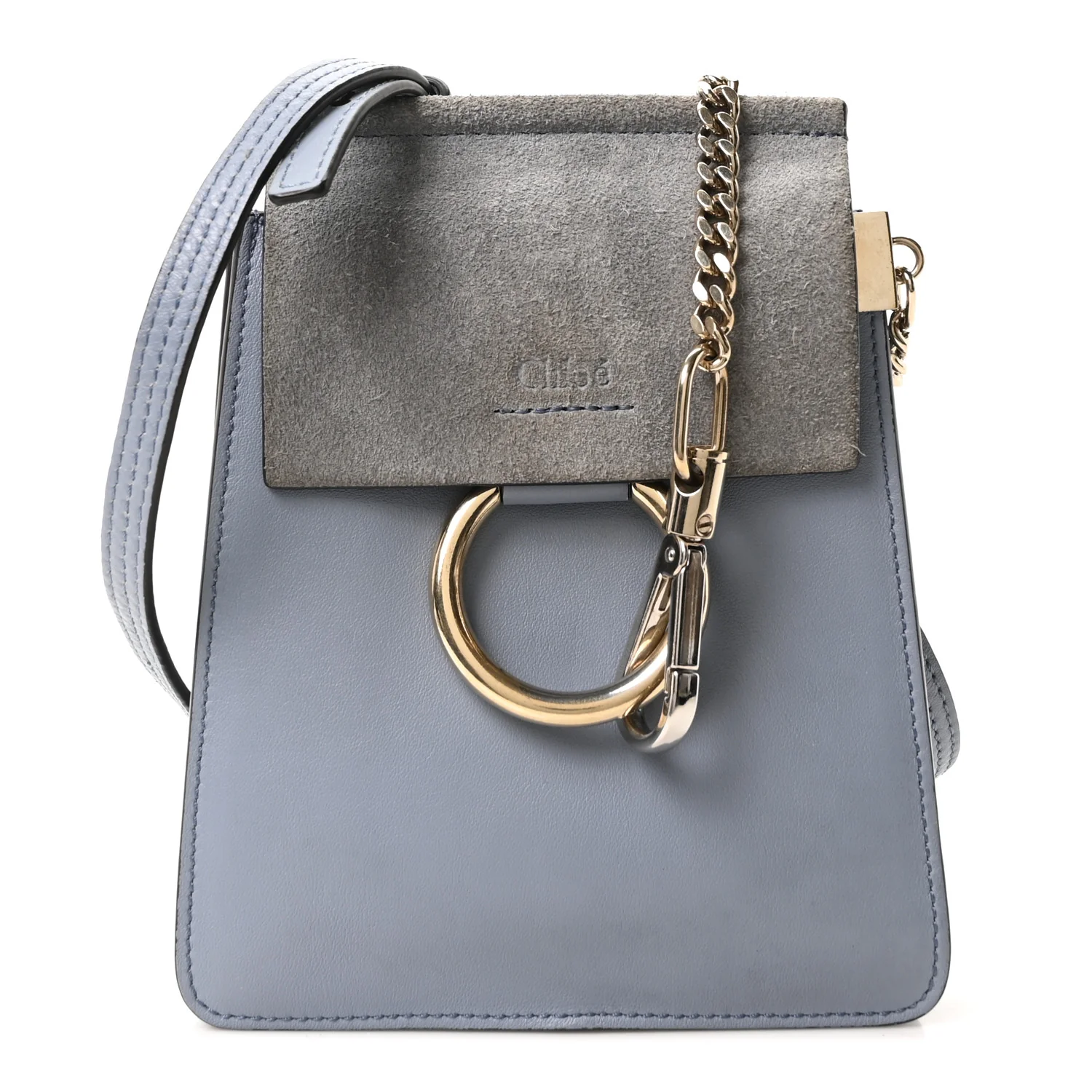 Suede Calfskin Mini Faye Bracelet Bag Washed Blue