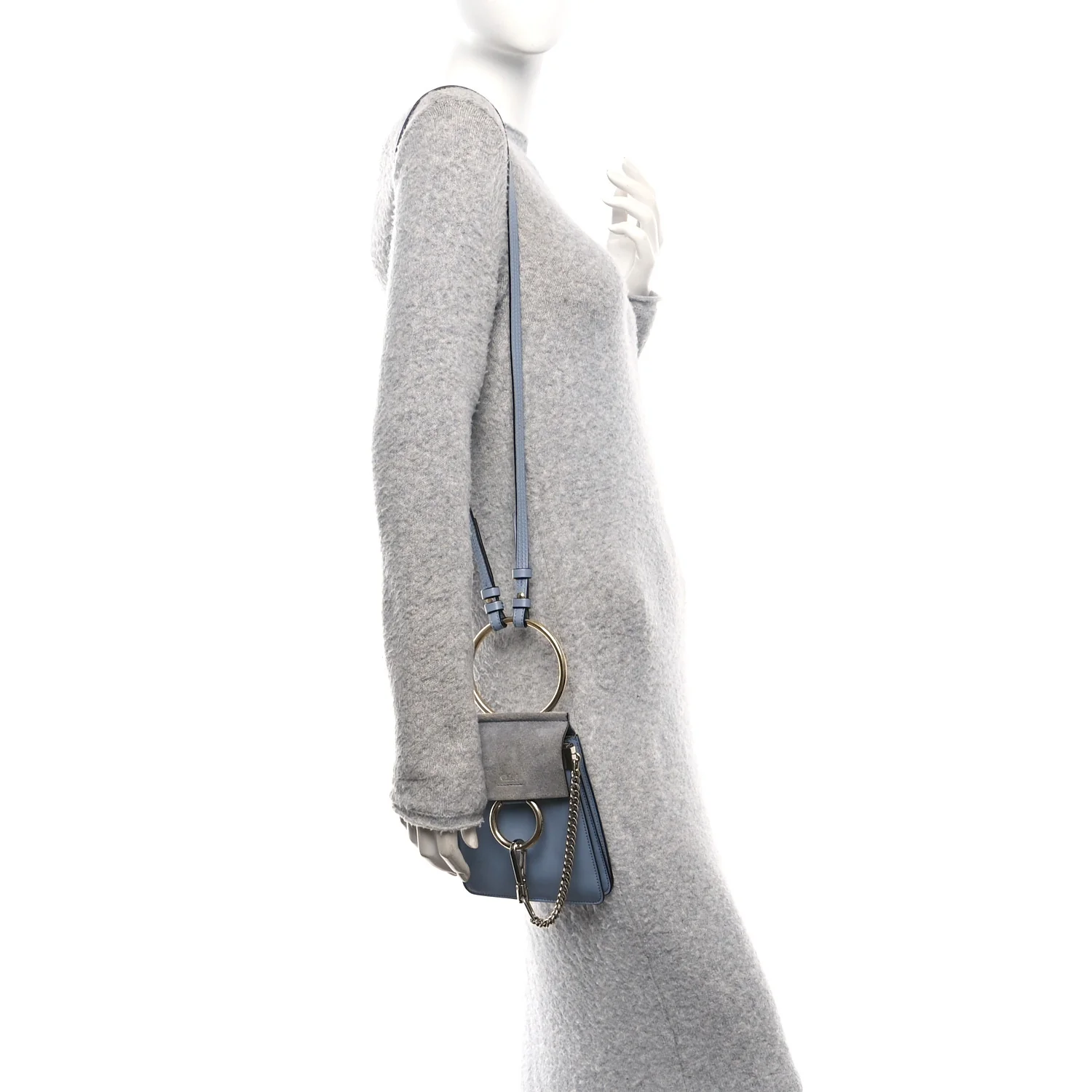 Suede Calfskin Mini Faye Bracelet Bag Washed Blue - Image 2