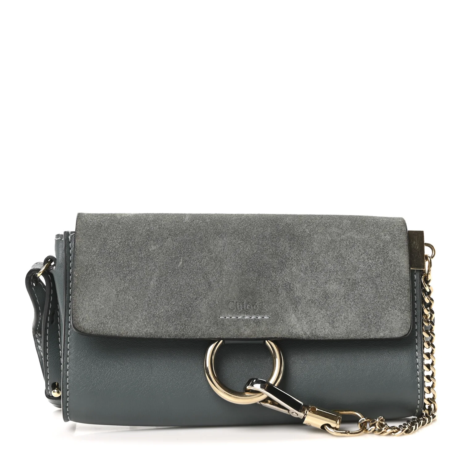 Suede Calfskin Mini Faye Shoulder Bag Cloudy Blue