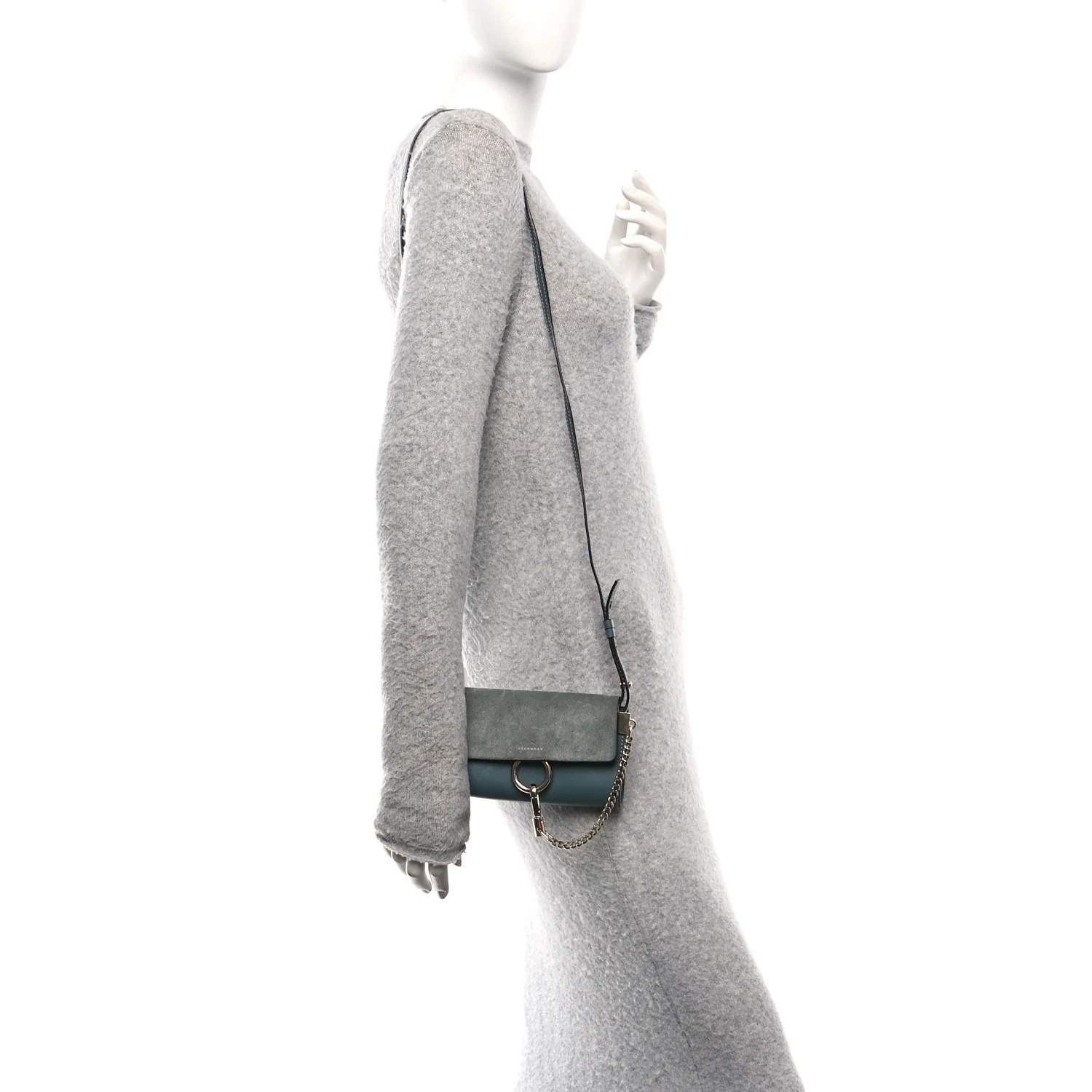 Suede Calfskin Mini Faye Shoulder Bag Cloudy Blue - Image 2