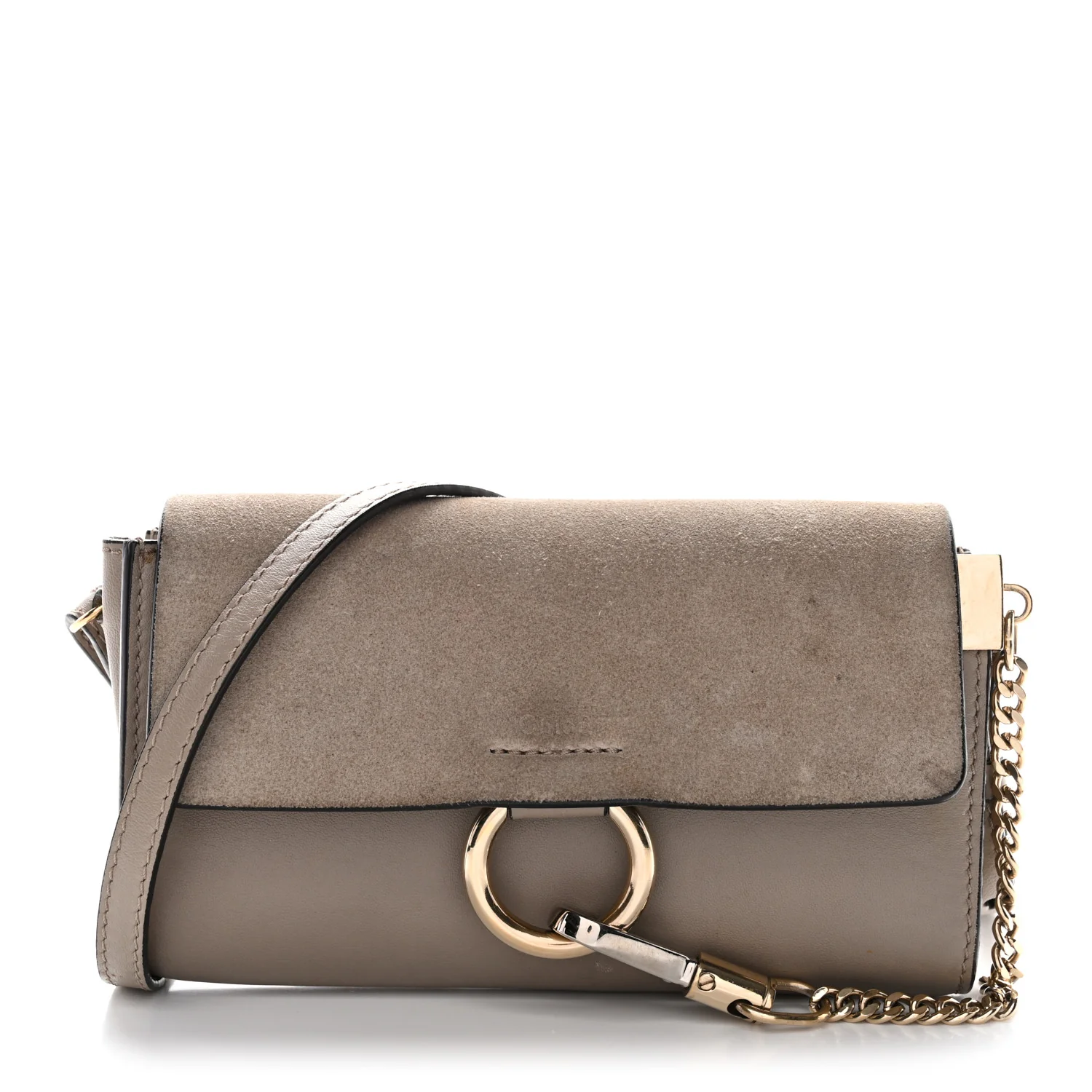 Suede Calfskin Mini Faye Shoulder Bag Motty Grey