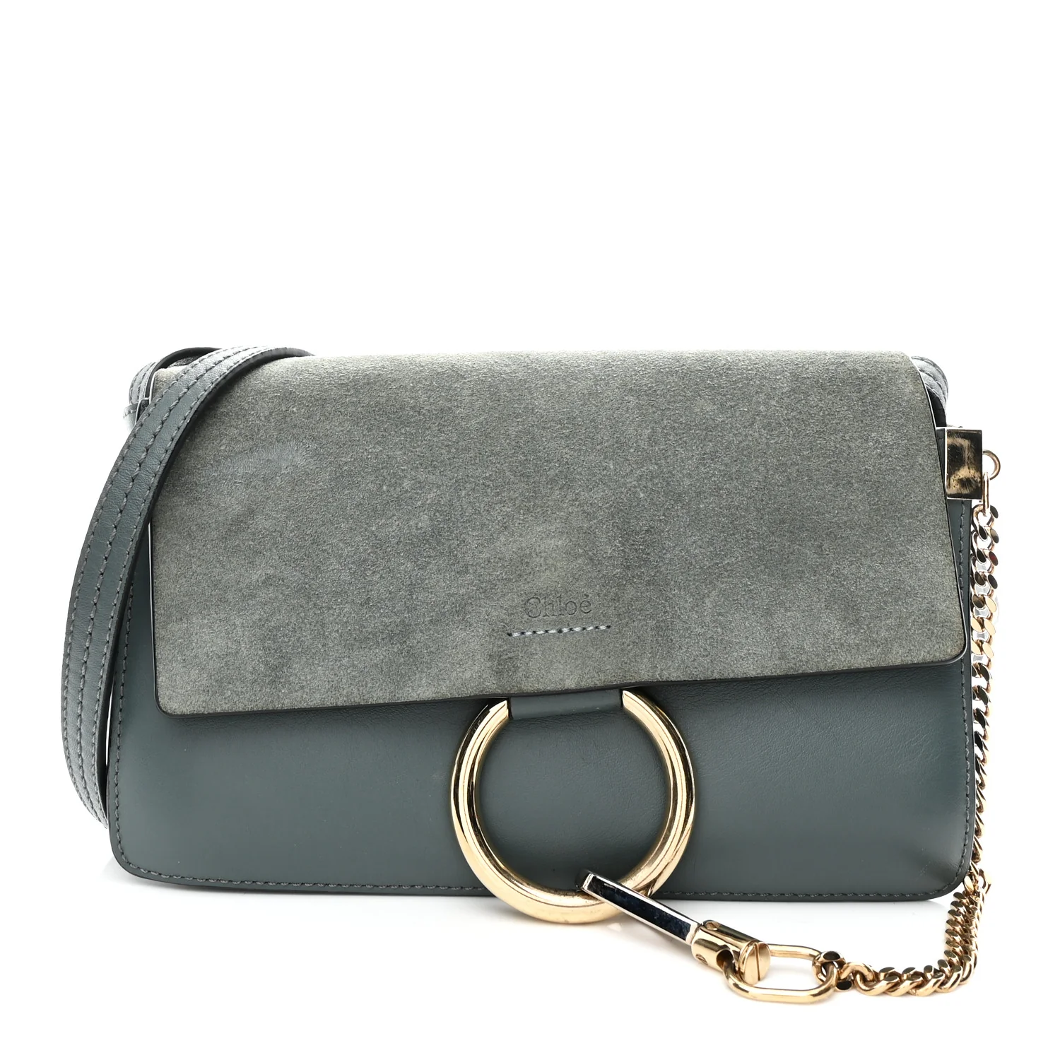 Suede Calfskin Small Faye Shoulder Bag Cloudy Blue