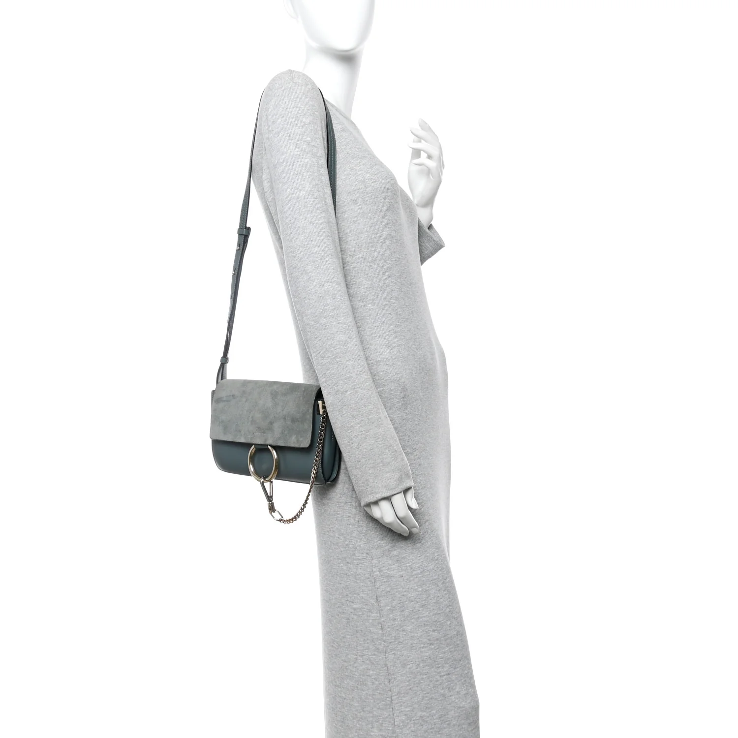 Suede Calfskin Small Faye Shoulder Bag Cloudy Blue - Image 3