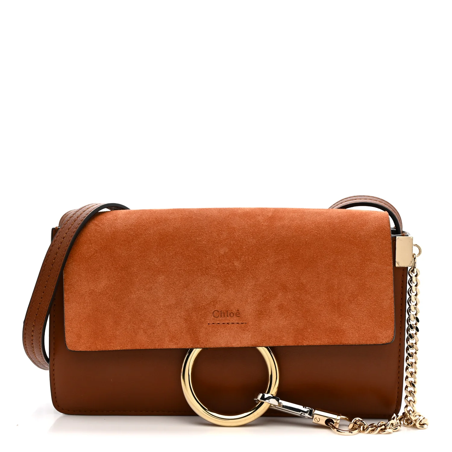 Suede Calfskin Small Faye Shoulder Bag Tobacco
