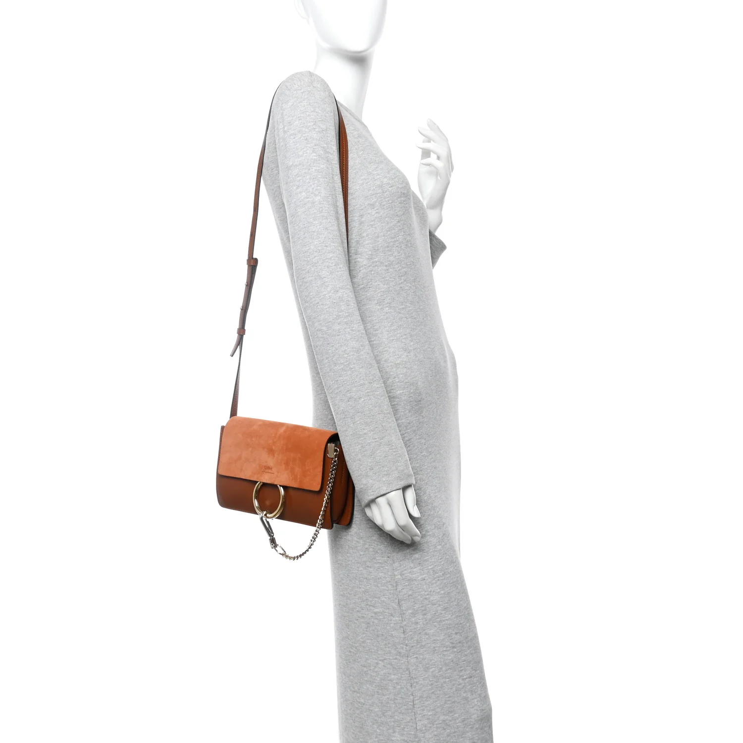 Suede Calfskin Small Faye Shoulder Bag Tobacco - Image 2
