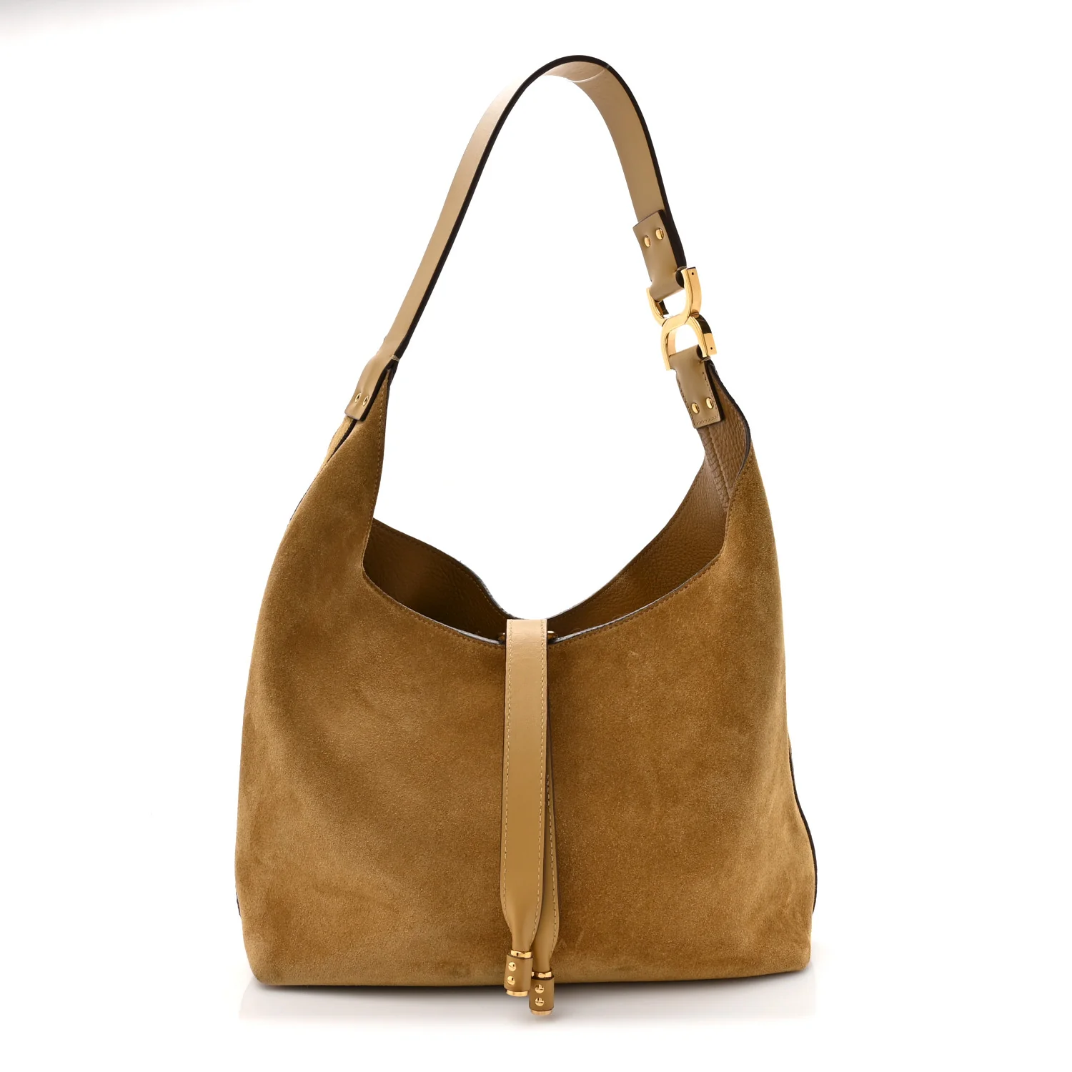 Suede Calfskin Small Marcie Hobo Bag Gold Khaki