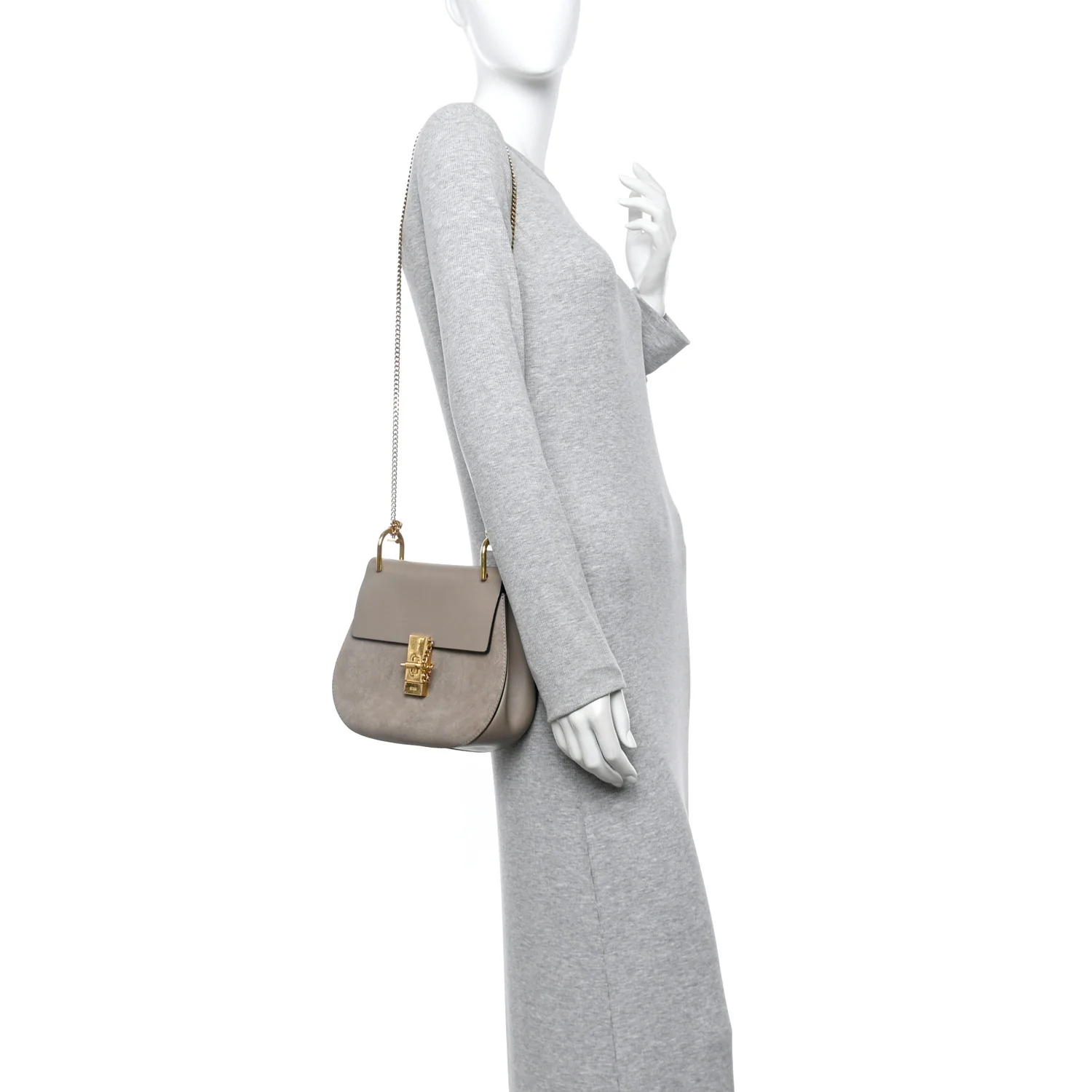 Suede Smooth Calfskin Drew Shoulder Bag Motty Grey - Image 2