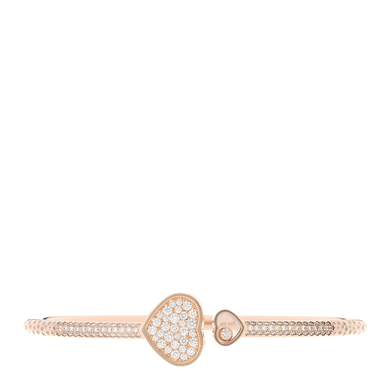 18K Rose Gold Diamond Happy Hearts Pave Bangle Bracelet