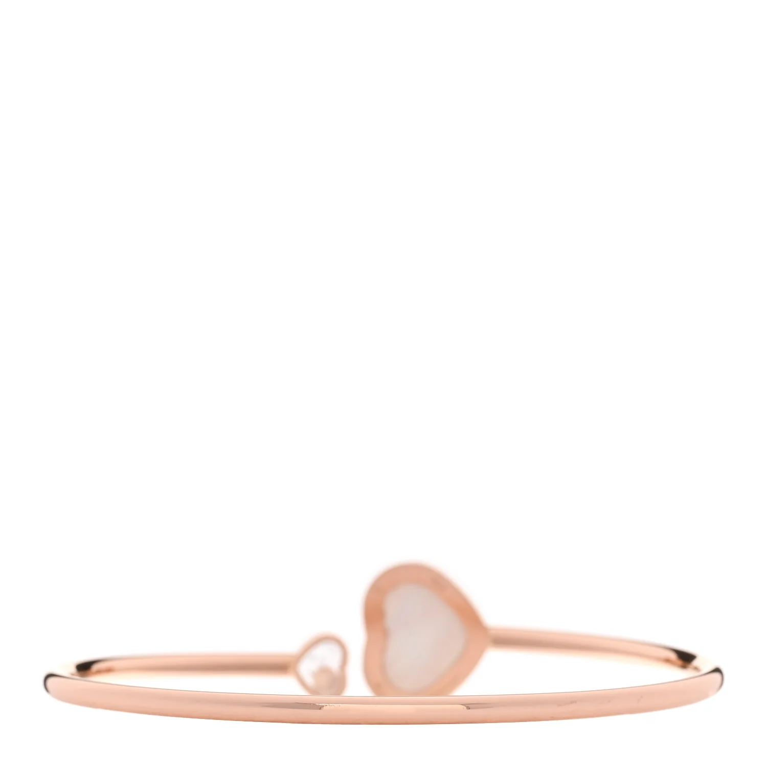 18K Rose Gold Diamond Mother of Pearl Pave Happy Hearts Bangle Bracelet - Image 2