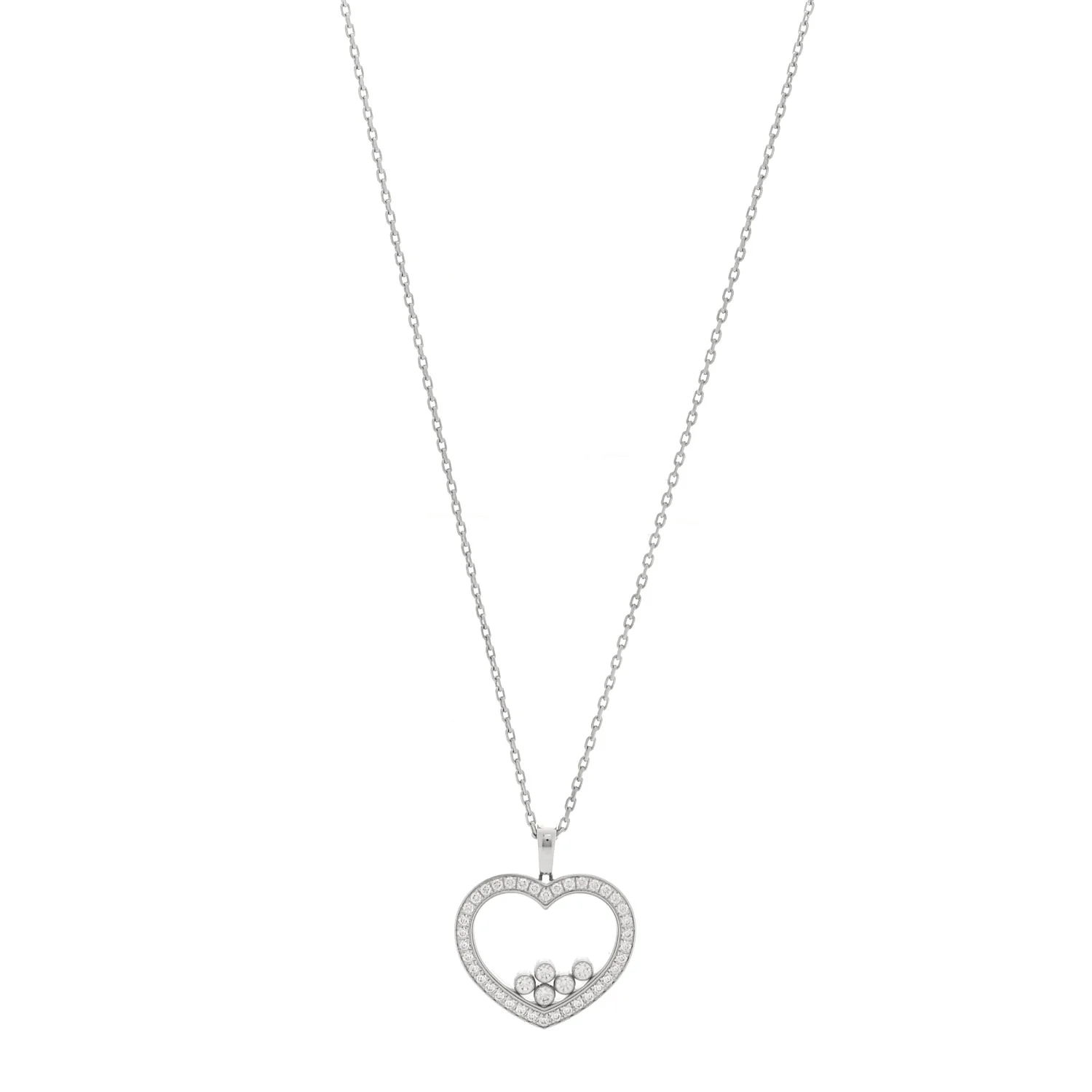 18K White Gold Happy Diamonds Icons Paved Heart Pendant Necklace