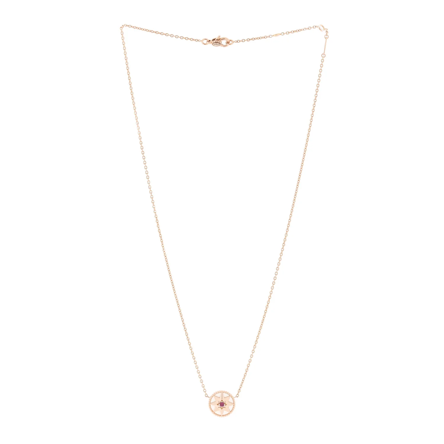 18K Rose Gold Ruby Mother of Pearl Rose Des Vents Necklace - Image 3