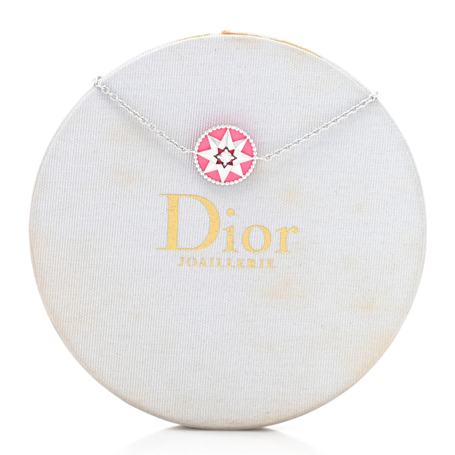 18K White Gold Diamond Enamel Rose Des Vents Bracelet Pink - Image 4