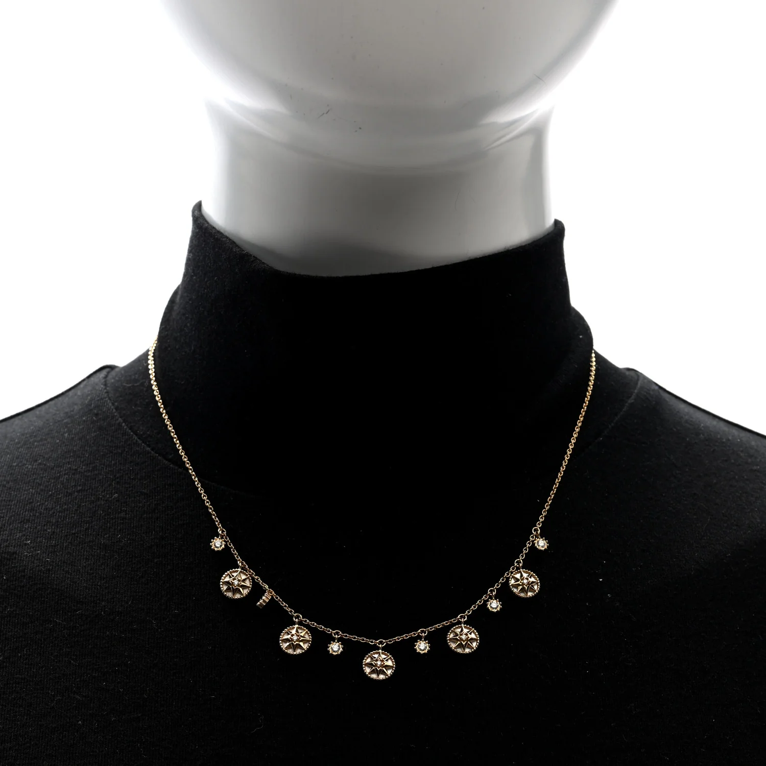 18K Yellow Gold Diamond Mother of Pearl Rose Des Vents 5-Station Necklace - Image 2